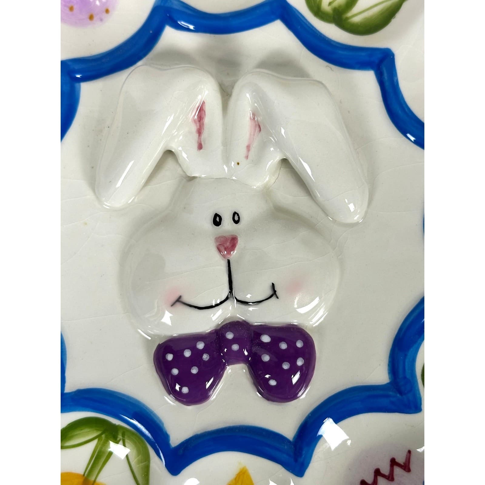 Bunny Rabbit 10" Whimsical Deviled Egg Tray Easter Eggs Carrots Tulips! - Thumbnail 2