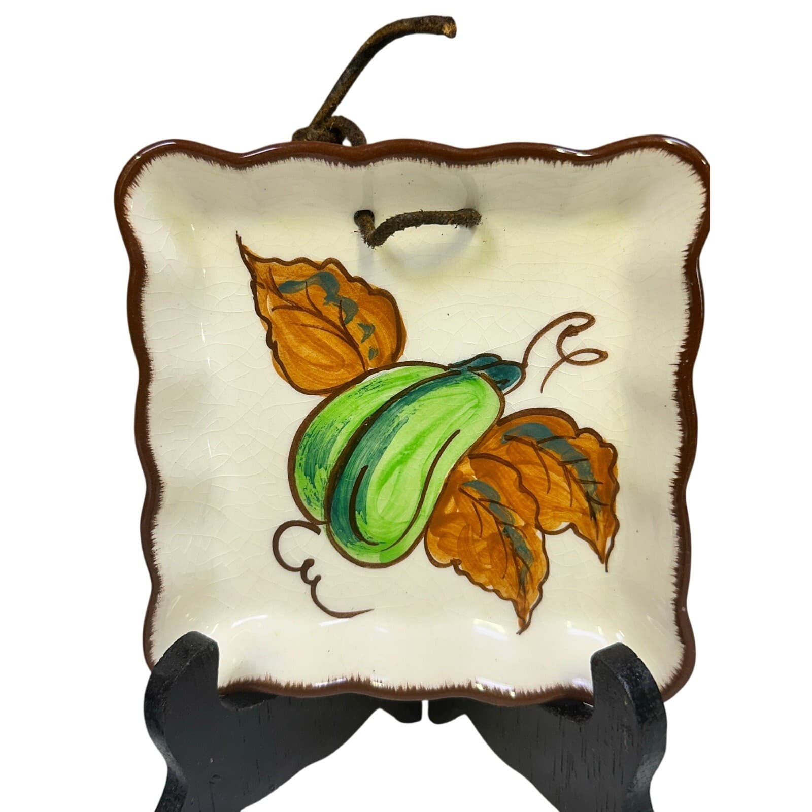 Decora Ceramics CA Vintage 1940's Square Hand Painted Brown Trim Dish-Set of 2 - Thumbnail 3