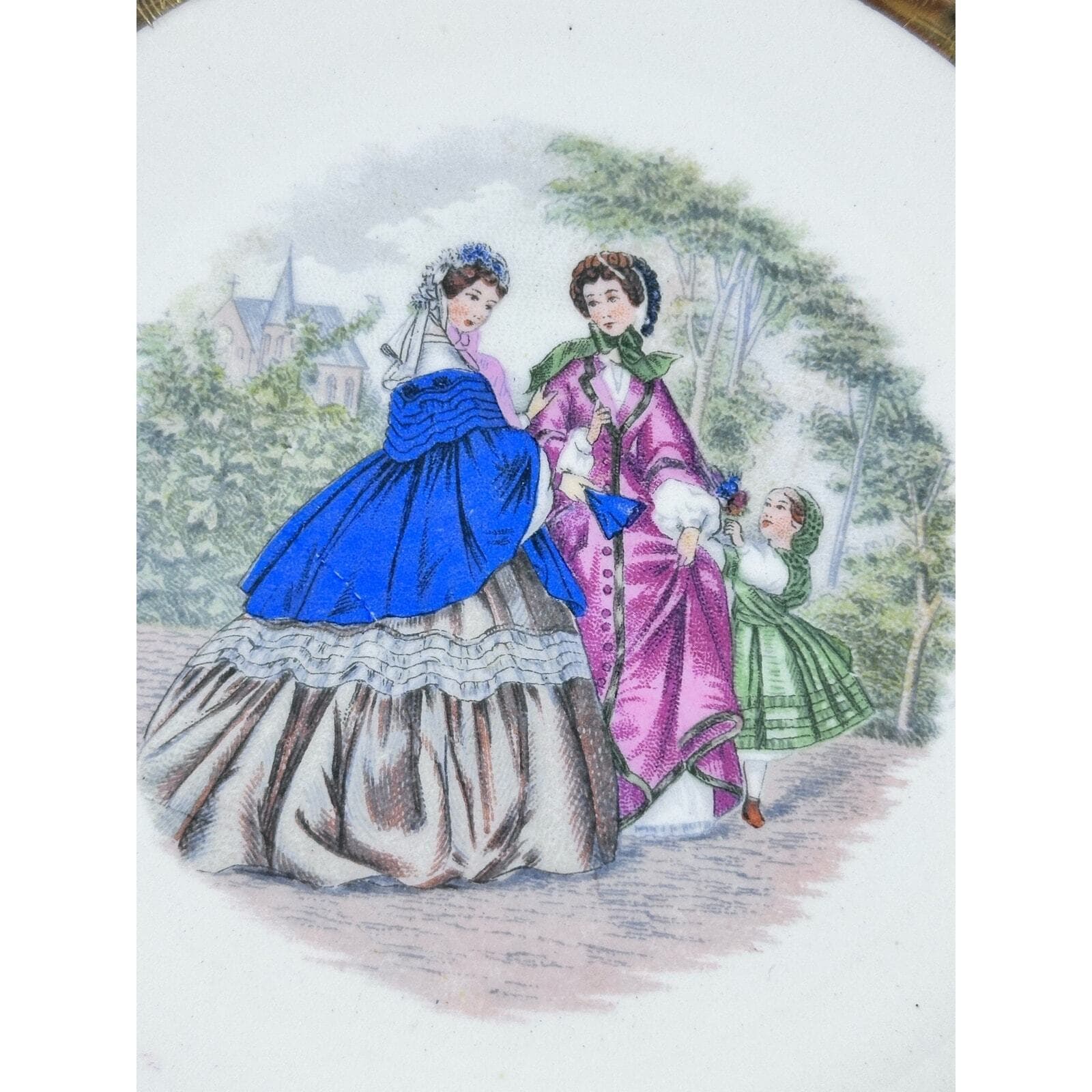 NASCO 23 Karat Gold & Navy Blue Victorian Scene Accent Plate Japan 1950s ￼ - Thumbnail 2