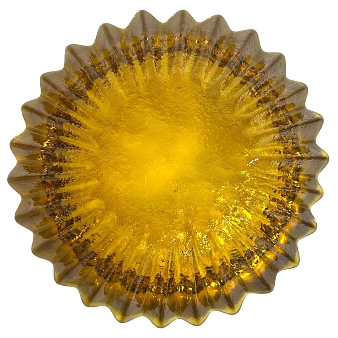 Blenko Wayne Husted Heavy Hand-Blown Amber Art Glass MCM Ashtray 6112-S - Thumbnail 2
