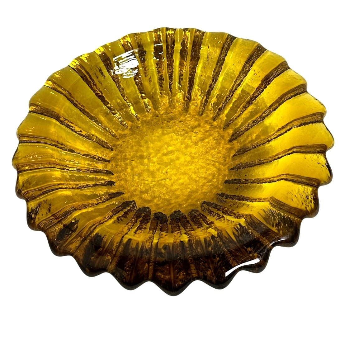 Blenko Wayne Husted Heavy Hand-Blown Amber Art Glass MCM Ashtray 6112-S