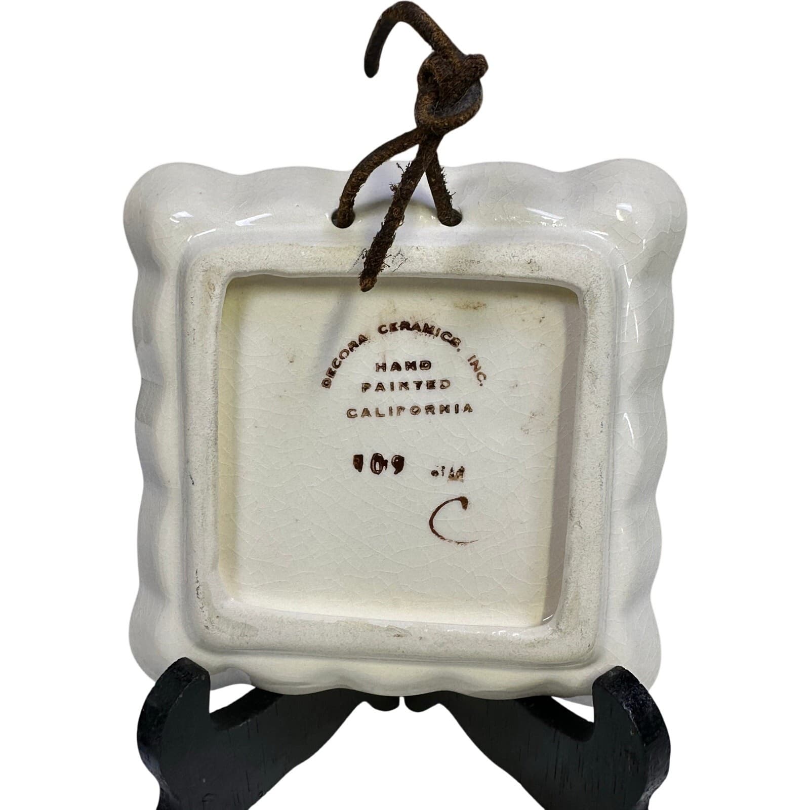 Decora Ceramics CA Vintage 1940's Square Hand Painted Brown Trim Dish-Set of 2 - Thumbnail 7