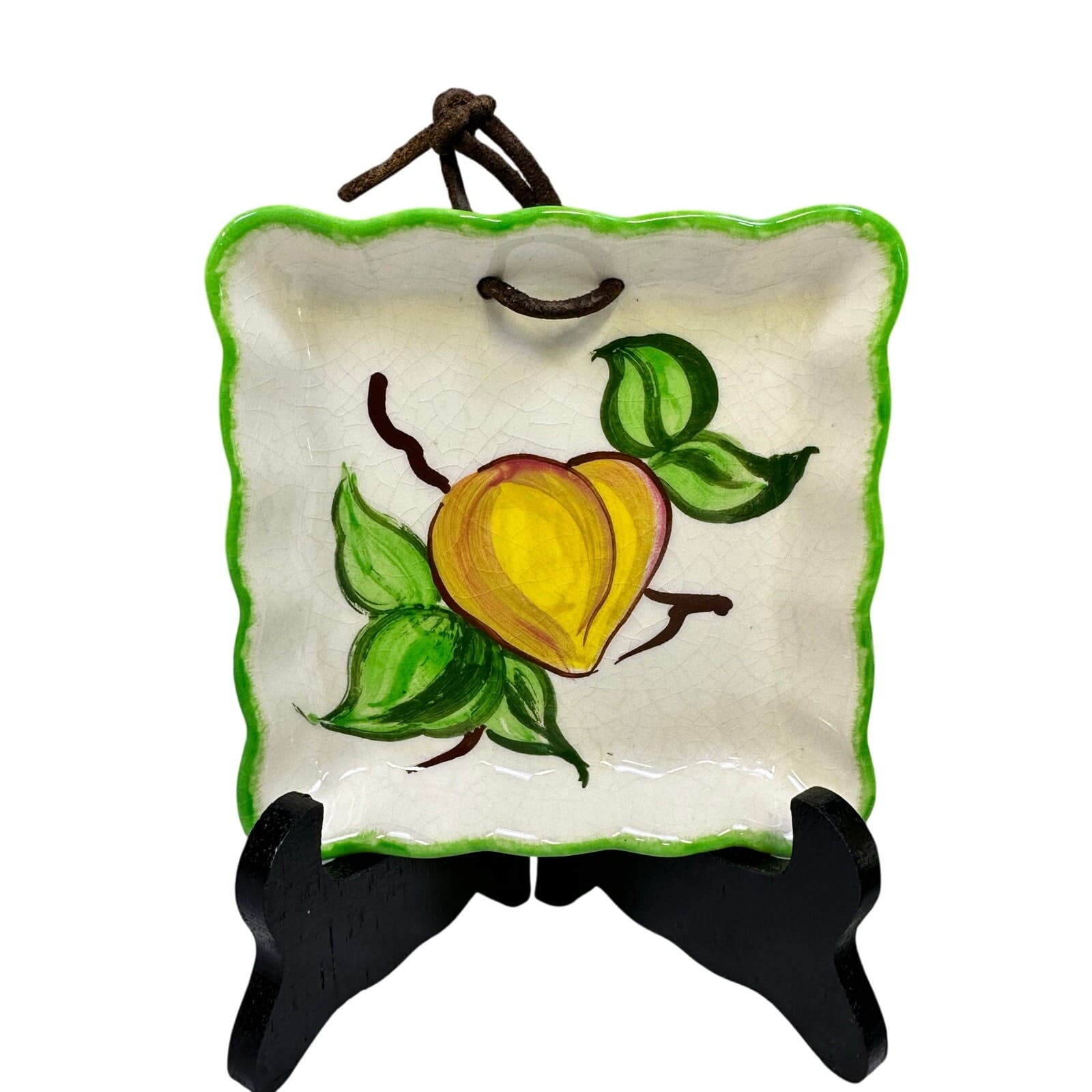 Decora Ceramics CA Vintage 1940's Square Hand Painted Green Trim Dish-Set of 2 - Thumbnail 2
