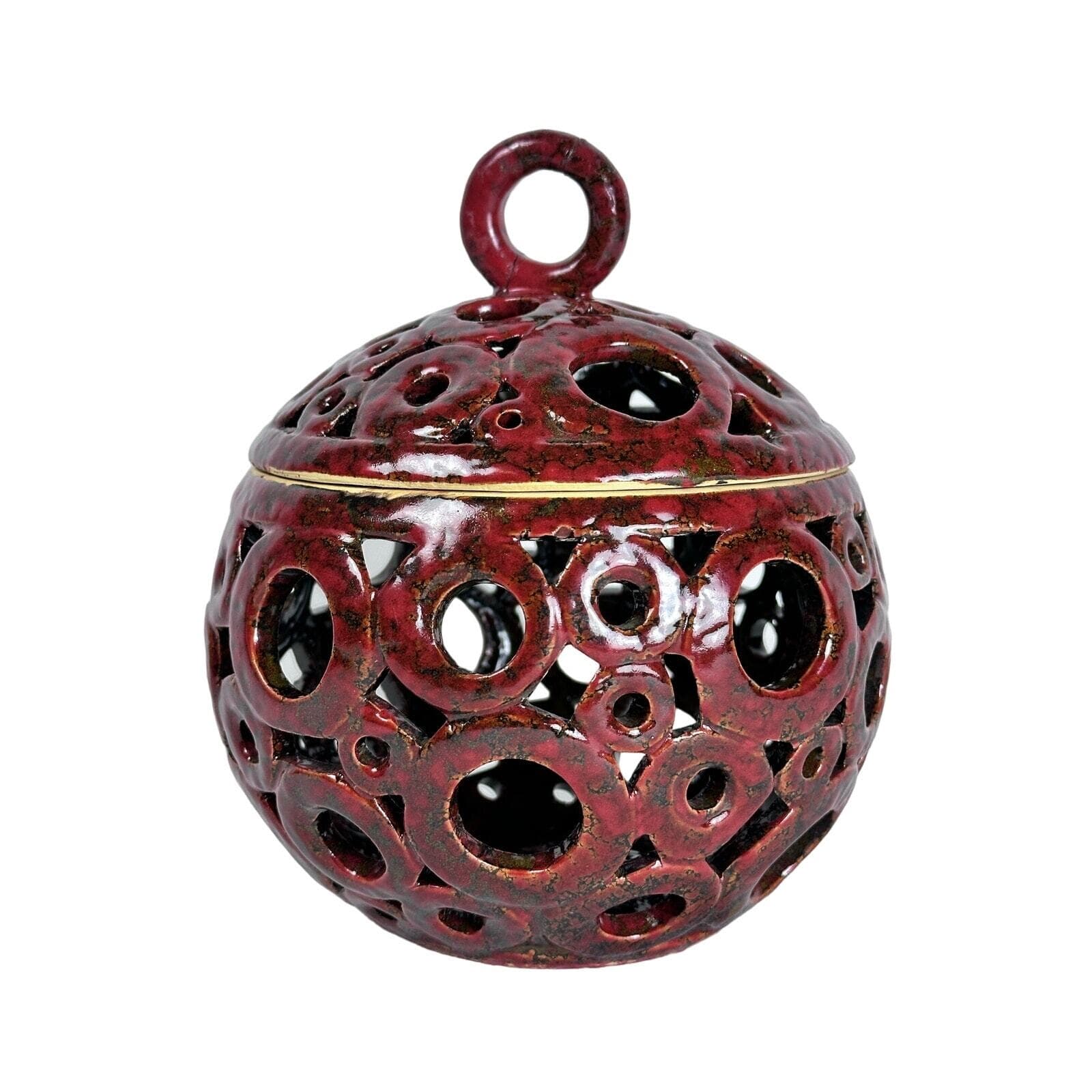 Ceramic Pottery Pierced Ball Candle Incense Holder Vintage “4193F” Mark. Repair