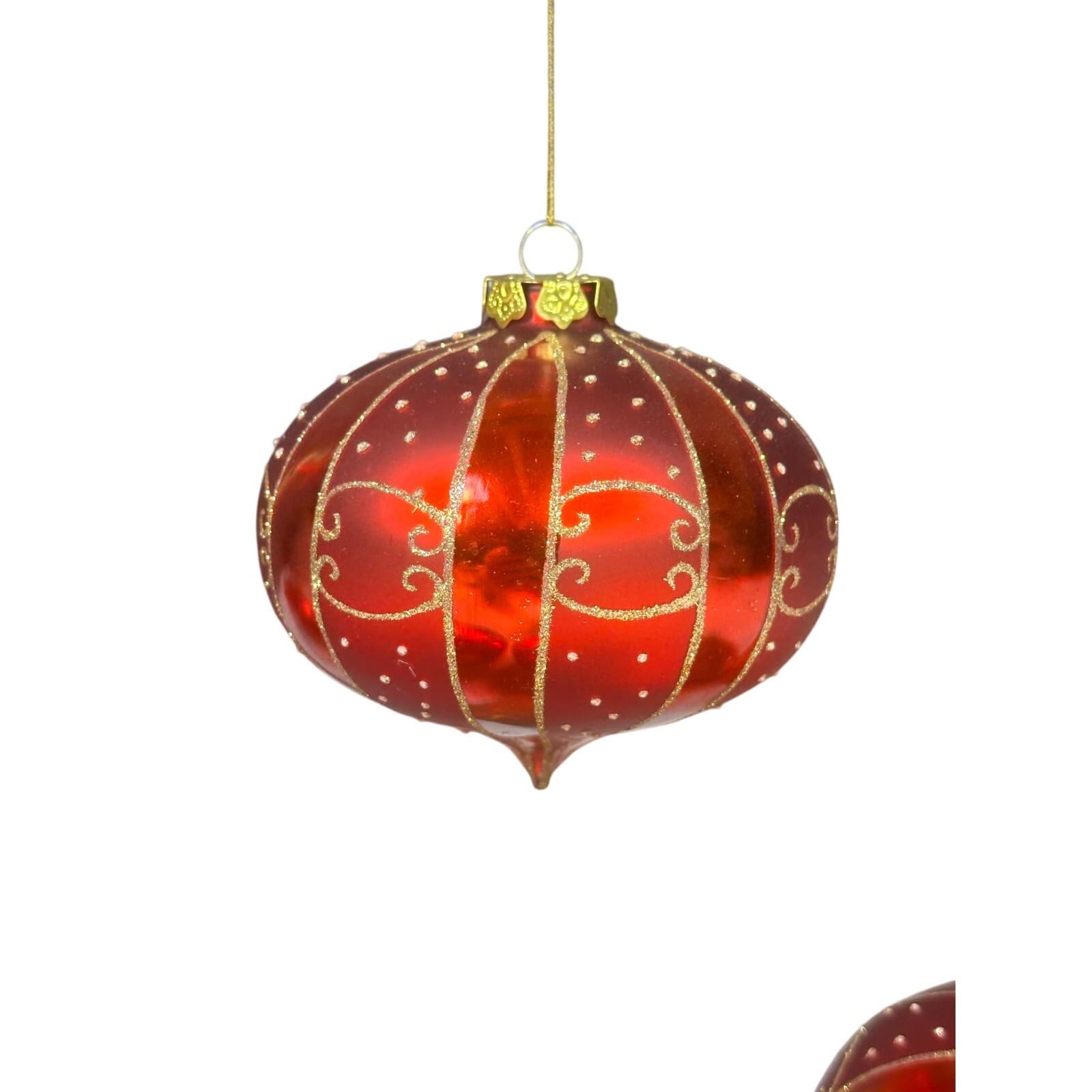 Elegant Blown Glass Red Gold Glitter 4" Teardrop Christmas Ornaments-Set of 7 - Thumbnail 2