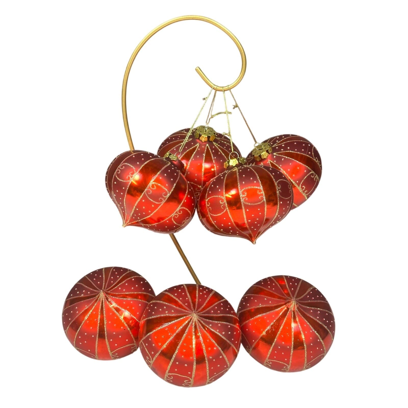 Elegant Blown Glass Red Gold Glitter 4" Teardrop Christmas Ornaments-Set of 7 - Thumbnail 4