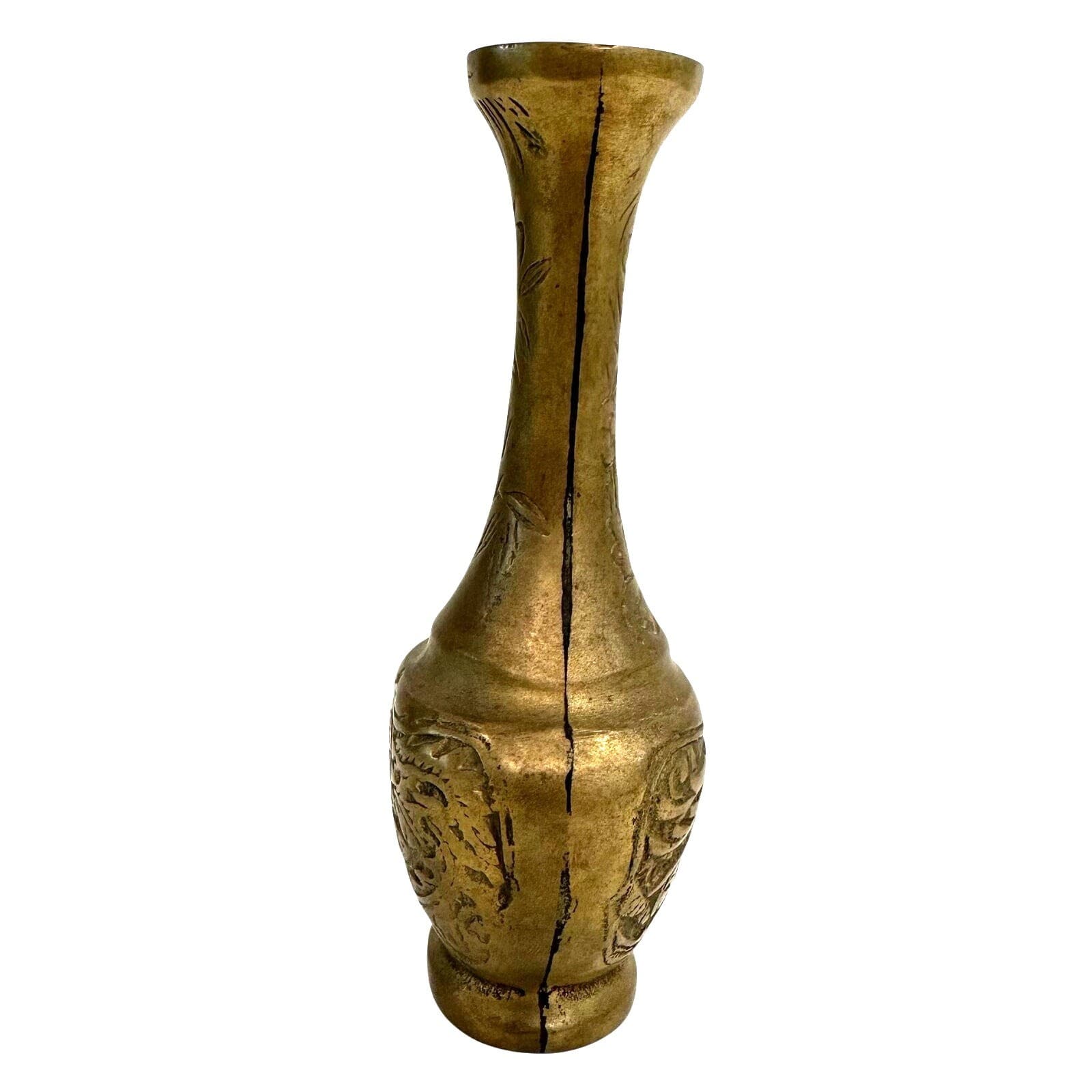 Solid Brass Dragon Motif Bud Vase Vintage 6-1/2 " Tall - Thumbnail 4