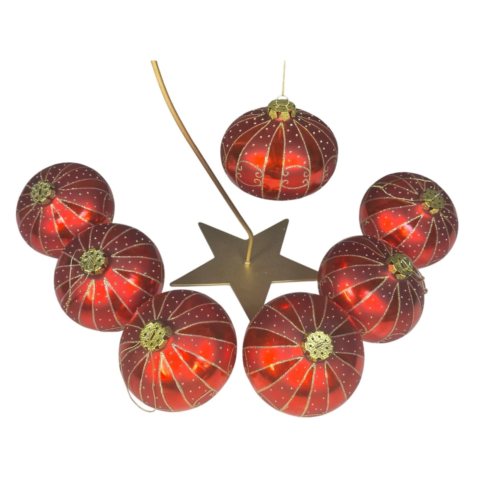 Elegant Blown Glass Red Gold Glitter 4" Teardrop Christmas Ornaments-Set of 7 - Thumbnail 3