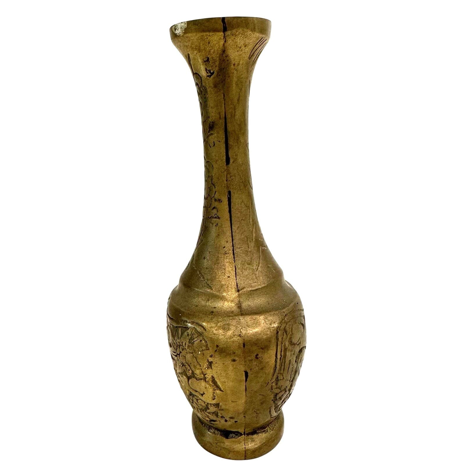 Solid Brass Dragon Motif Bud Vase Vintage 6-1/2 " Tall - Thumbnail 2