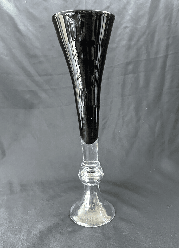 Hand Blown Glass Art Black Vase by Hurricane 15.25"
