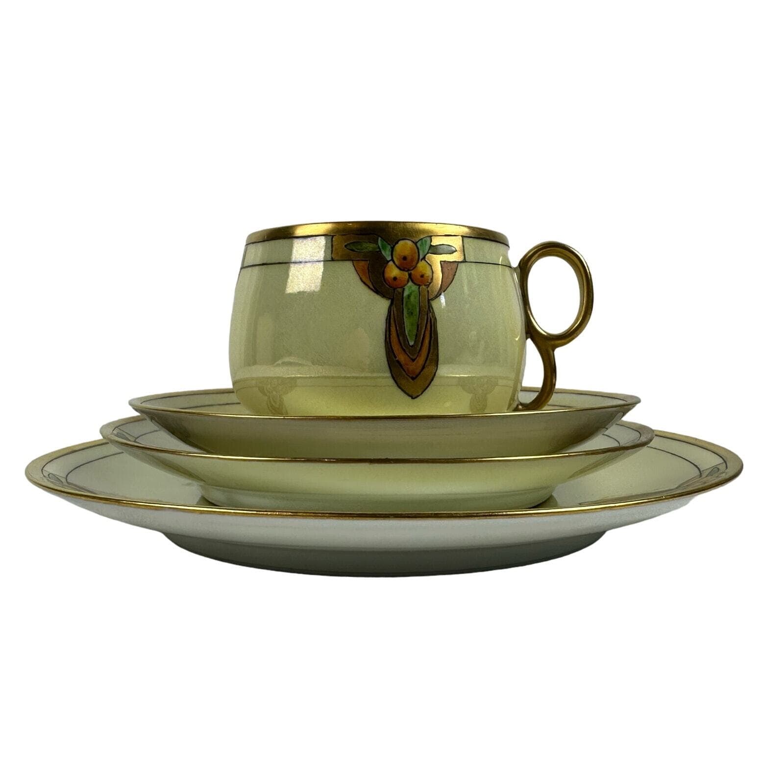 Art Nevo Thomas Bavaria 4 piece Luncheon in Light Sun Yellow & oranges Gold Rim - Thumbnail 2