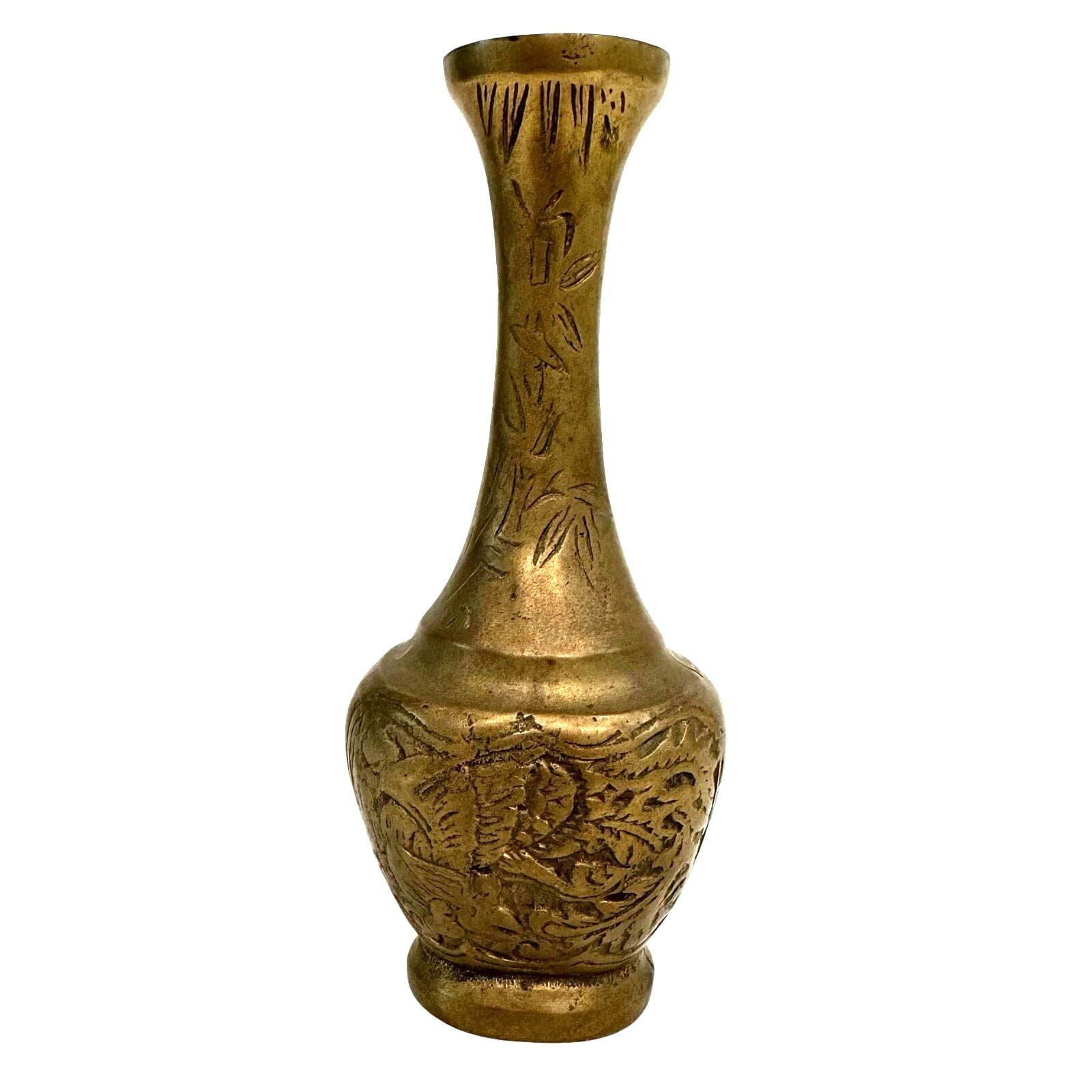 Solid Brass Dragon Motif Bud Vase Vintage 6-1/2 " Tall - Thumbnail 3
