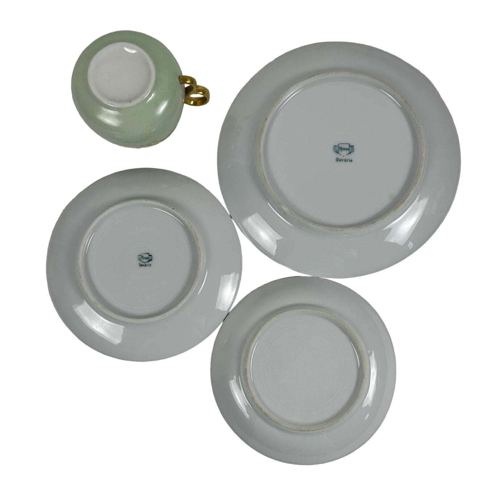 Art Nouveau Thomas Bavaria 4 Piece Luncheon Set Light Green w/Purple & Gold Rim - Thumbnail 7