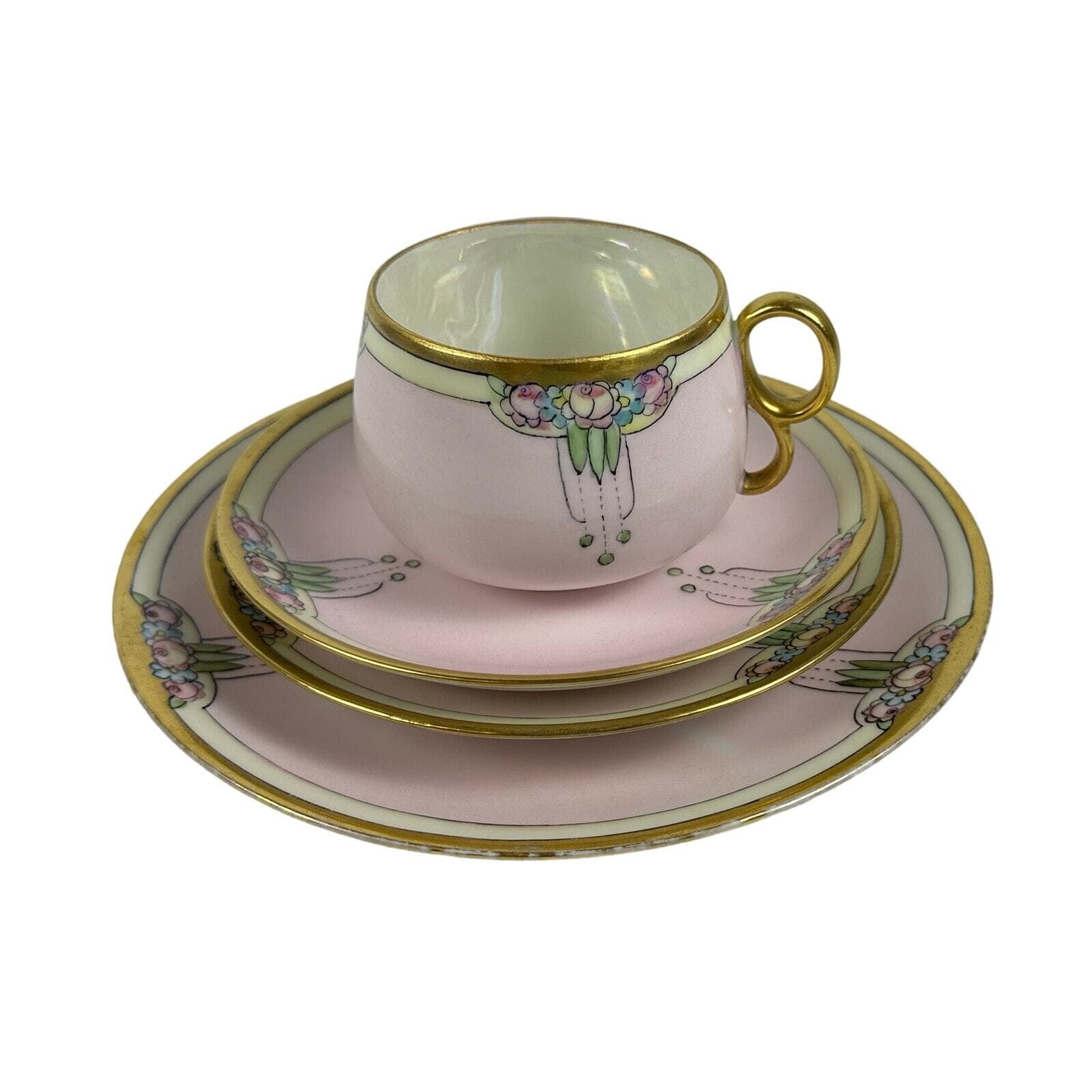 Art Nouveau Thomas Bavaria 4 Piece Luncheon Set Light Pink w/ Roses & Gold Trim - Thumbnail 2