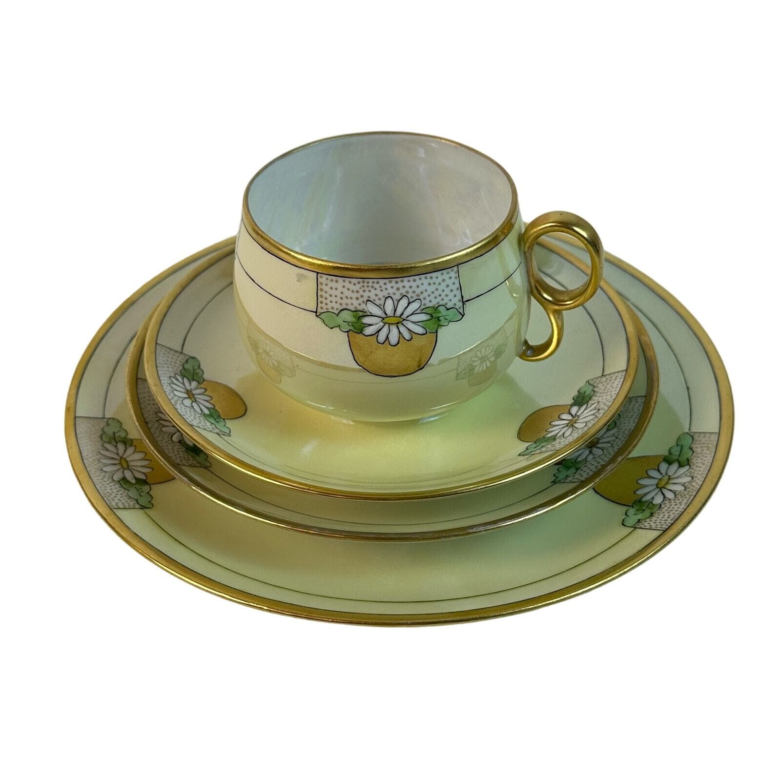 Art Nouveau 4 Piece Thomas Bavaria Luncheon Set Light Yellow & Daisy design VTG - Thumbnail 2