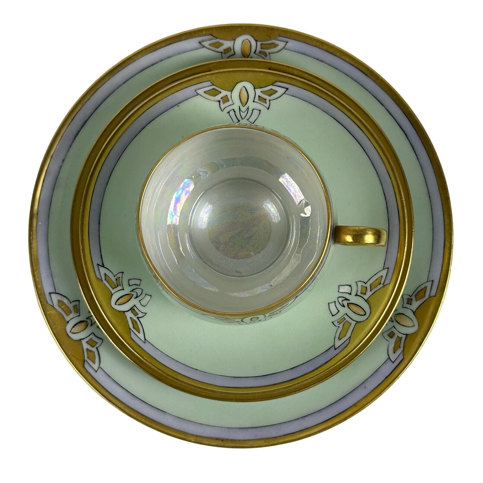 Art Nouveau Thomas Bavaria 4 Piece Luncheon Set Light Green w/Purple & Gold Rim - Thumbnail 3