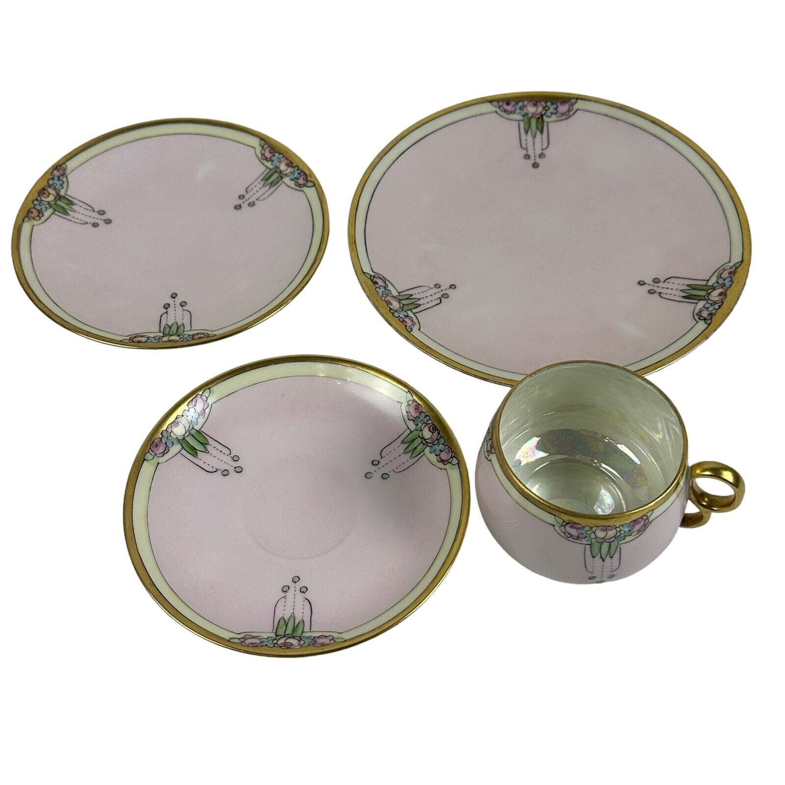 Art Nouveau Thomas Bavaria 4 Piece Luncheon Set Light Pink w/ Roses & Gold Trim - Thumbnail 7
