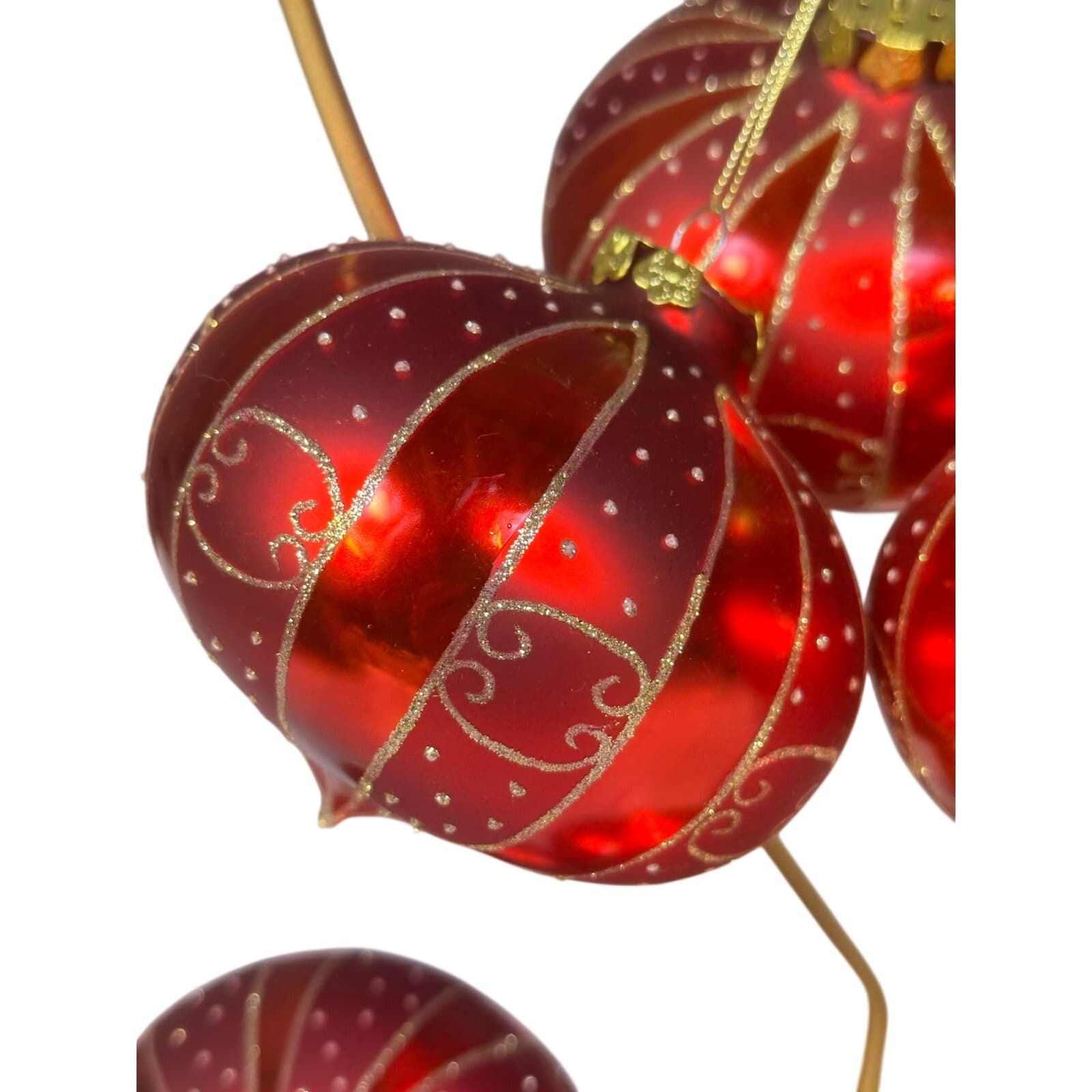 Elegant Blown Glass Red Gold Glitter 4" Teardrop Christmas Ornaments-Set of 7 - Thumbnail 5