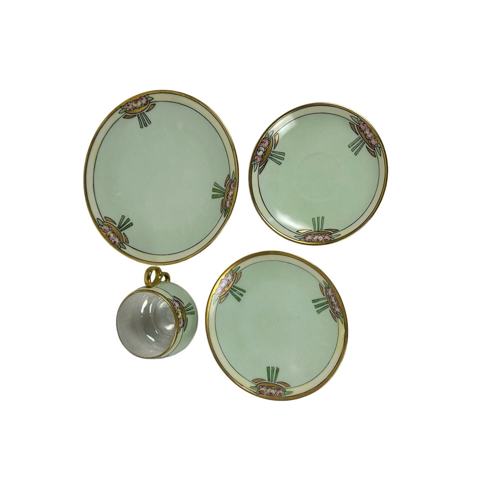 Art Neuveau Thomas Bavaria 4 Piece Luncheon Set Mint Green & Pink Floral Repair - Thumbnail 8
