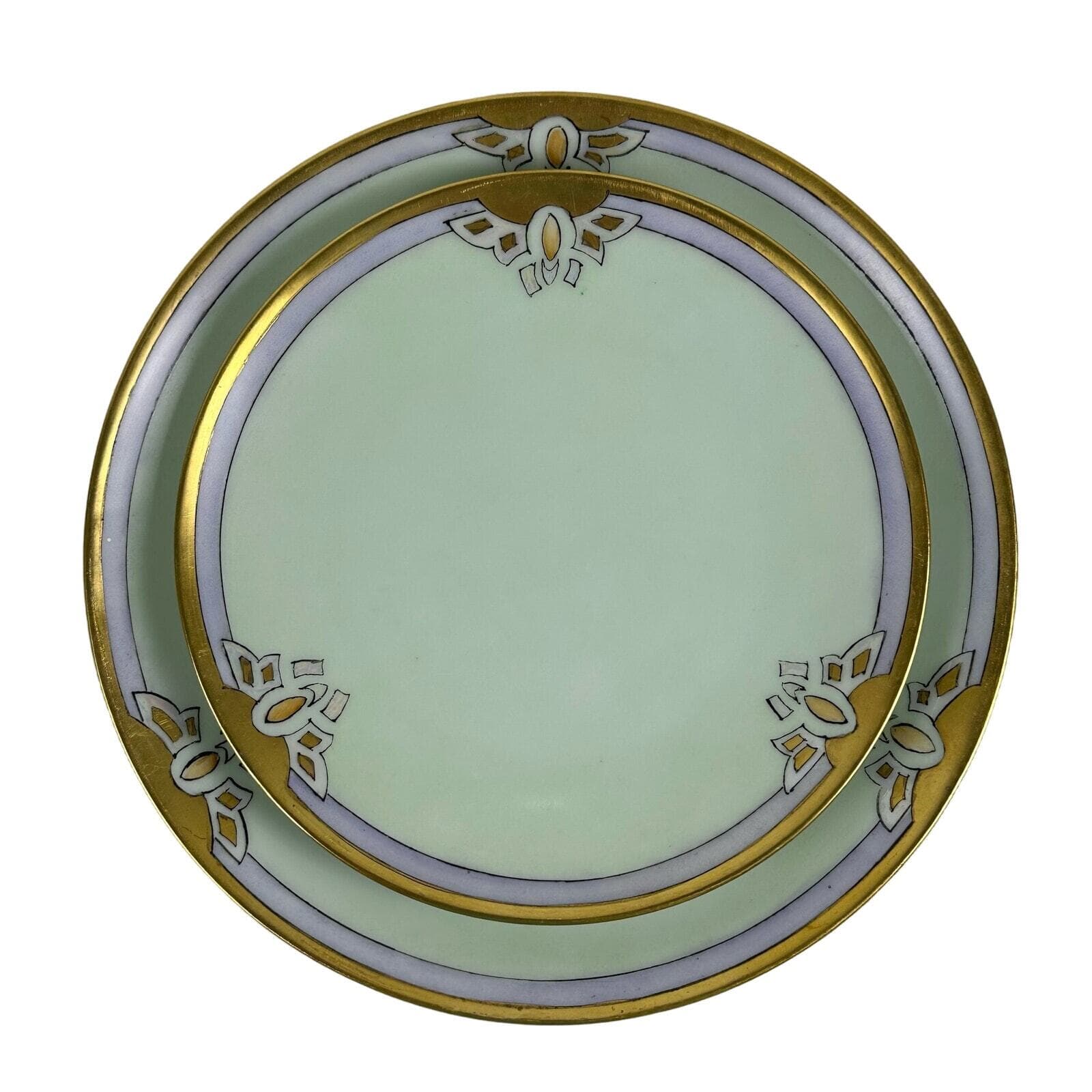 Art Nouveau Thomas Bavaria 4 Piece Luncheon Set Light Green w/Purple & Gold Rim - Thumbnail 5