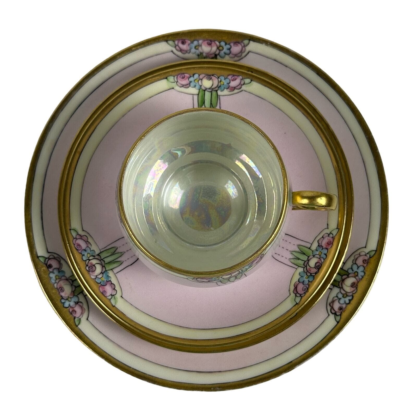 Art Nouveau Thomas Bavaria 4 Piece Luncheon Set Light Pink w/ Roses & Gold Trim - Thumbnail 3