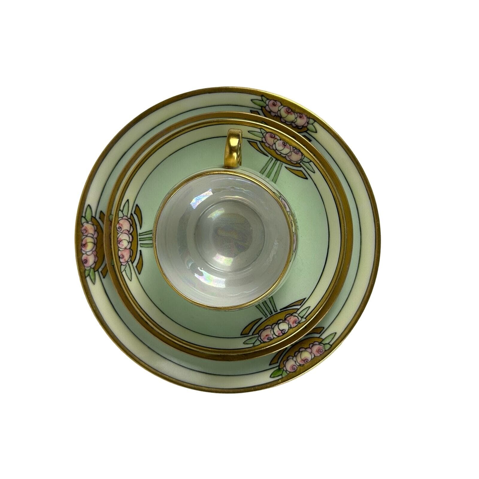 Art Neuveau Thomas Bavaria 4 Piece Luncheon Set Mint Green & Pink Floral Repair - Thumbnail 3