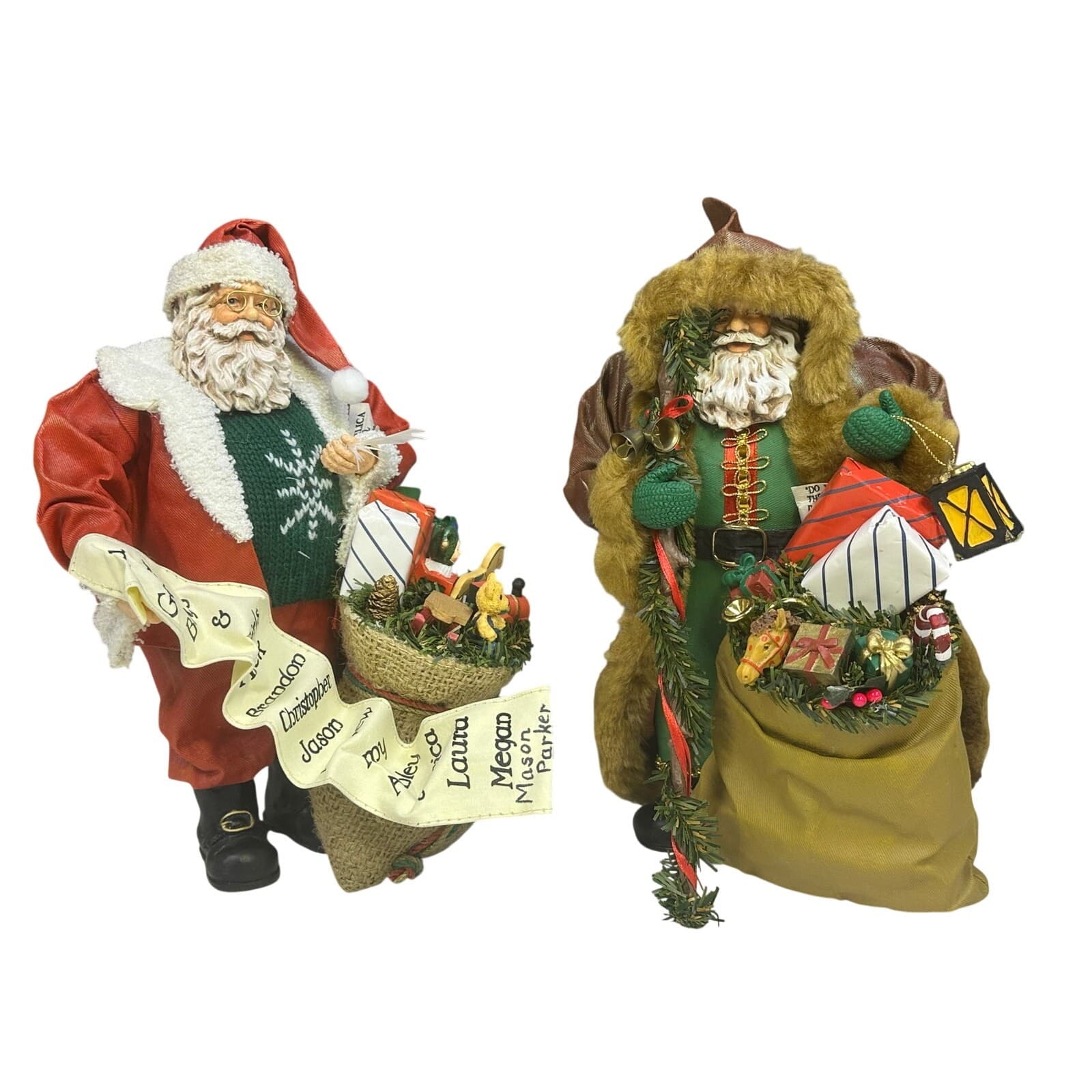 Grandeur Noel Collectible Hand Painted Fabric Mache 11" Santa Figurine-Set of 2 - Thumbnail 2
