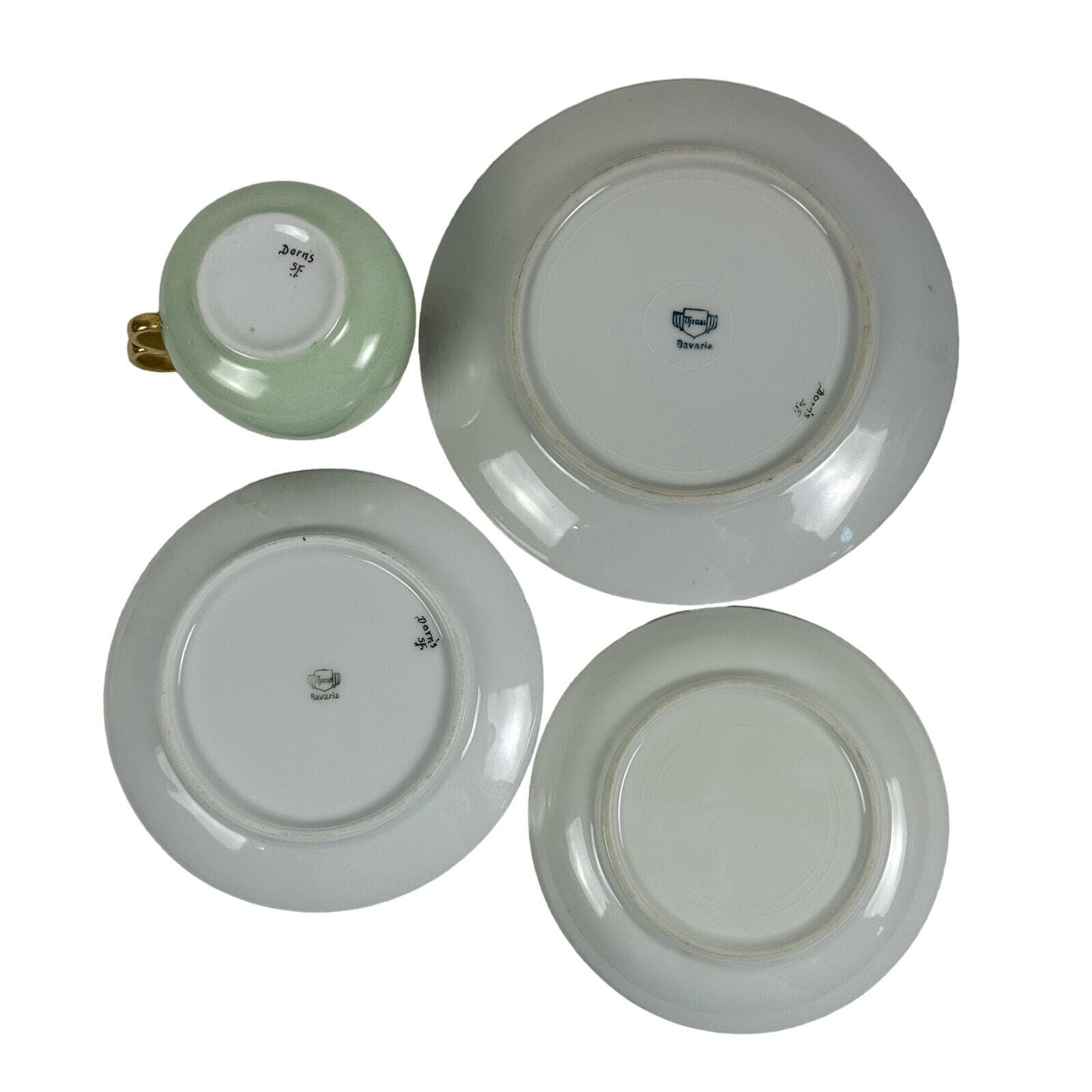 Art Nouveau Thomas Bavaria 4 Piece Luncheon Set Light Apple Green & Butterfly - Thumbnail 6