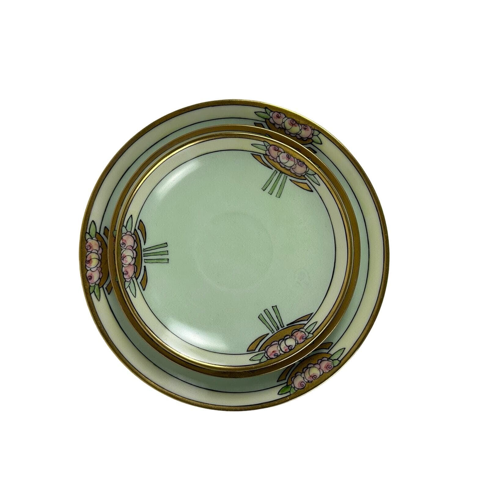 Art Neuveau Thomas Bavaria 4 Piece Luncheon Set Mint Green & Pink Floral Repair - Thumbnail 4