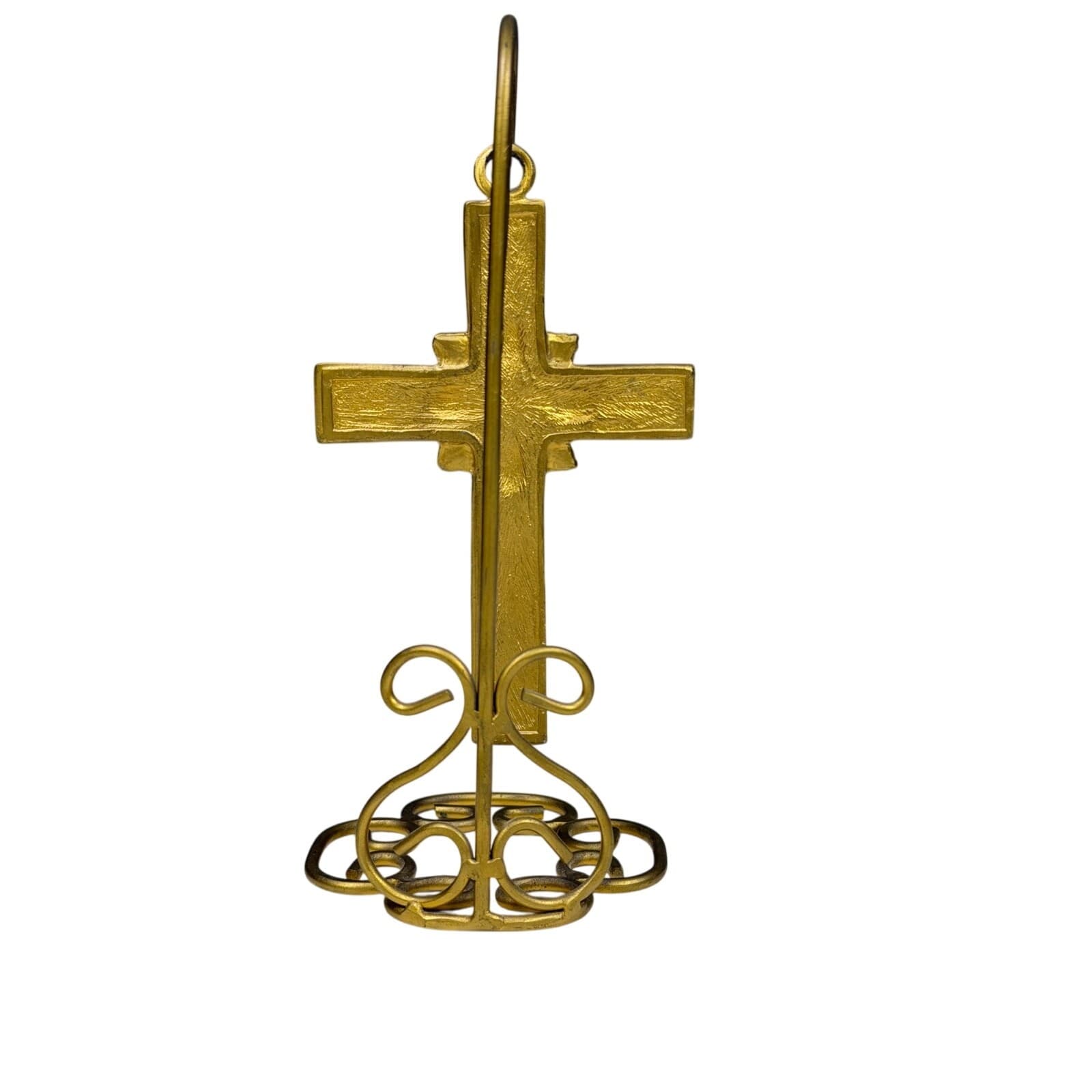 Red Enamel & Gold Ornamental Hanging Cross on Gold Metal Stand - Thumbnail 3