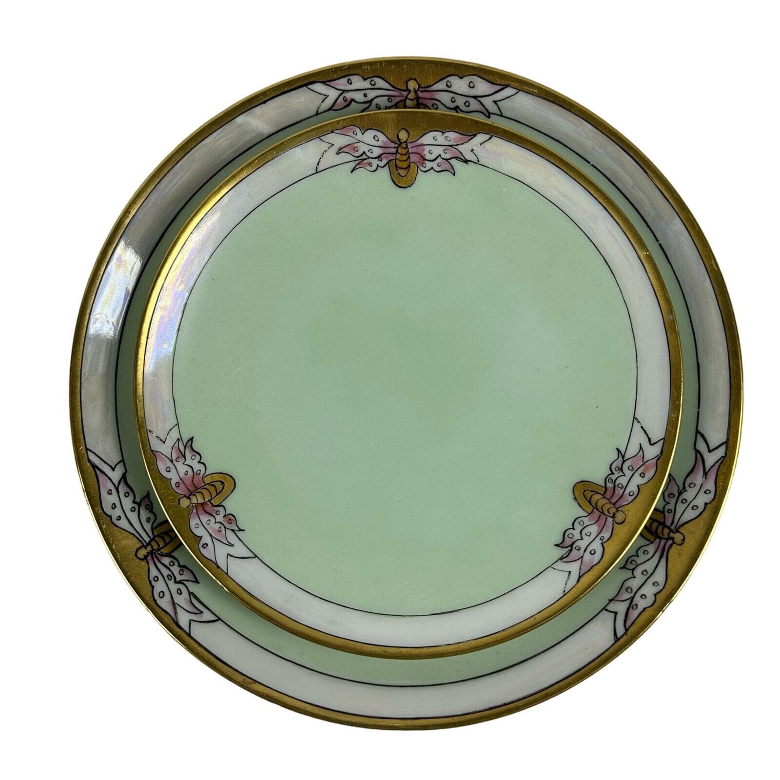 Art Nouveau Thomas Bavaria 4 Piece Luncheon Set Light Apple Green & Butterfly - Thumbnail 4