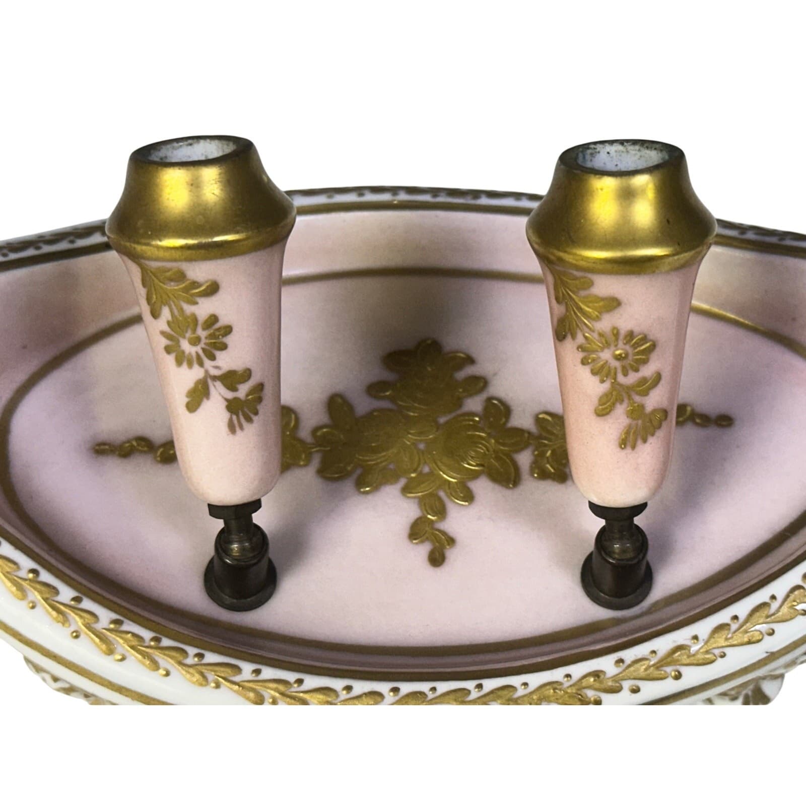Carlin Comforts France Antique Pink Porcelain Gold Accented Pen Holder Desk Set - Thumbnail 3