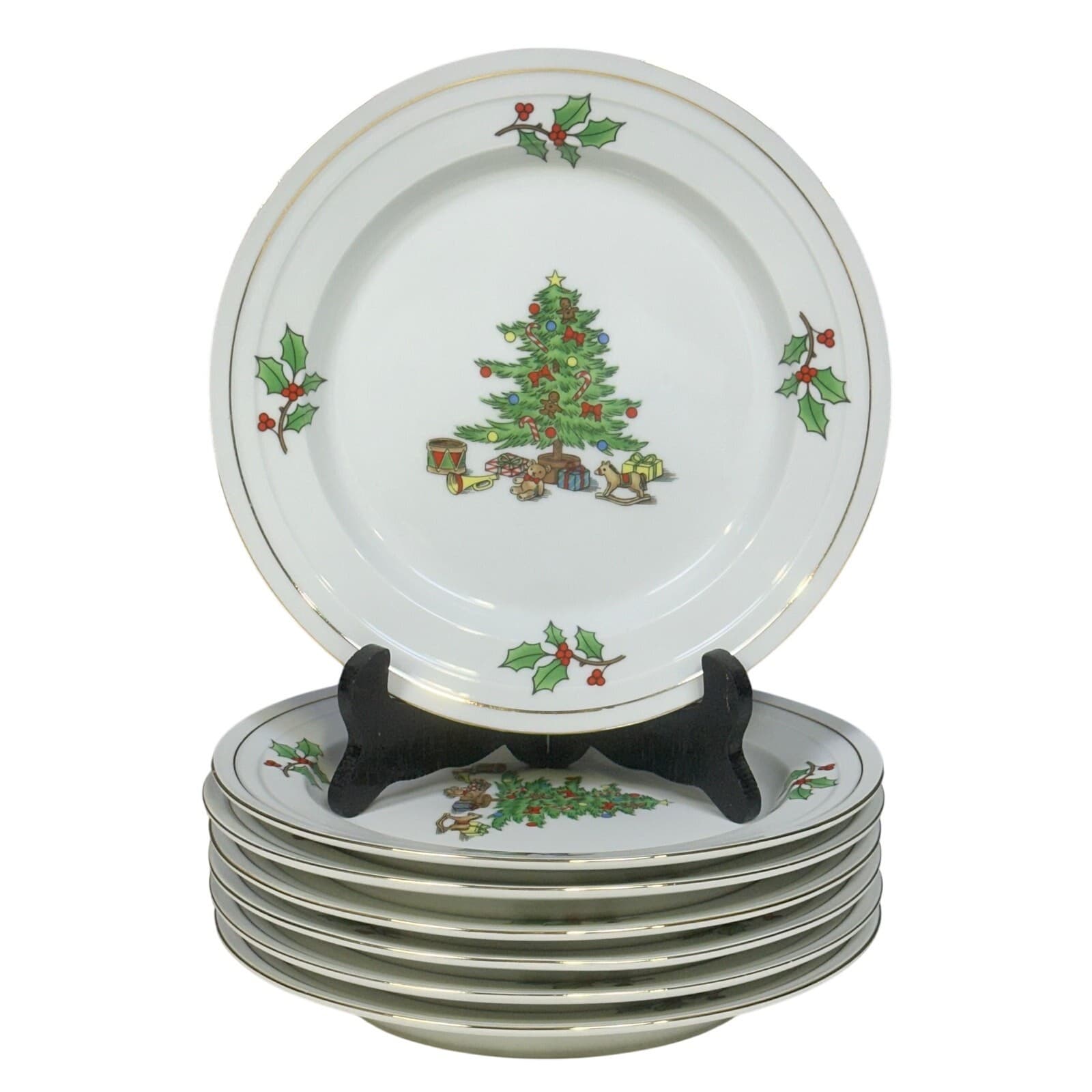Tienshan Retired 1996-1999 'Holiday Hostess' 8.25" Salad Plates-Set of 7