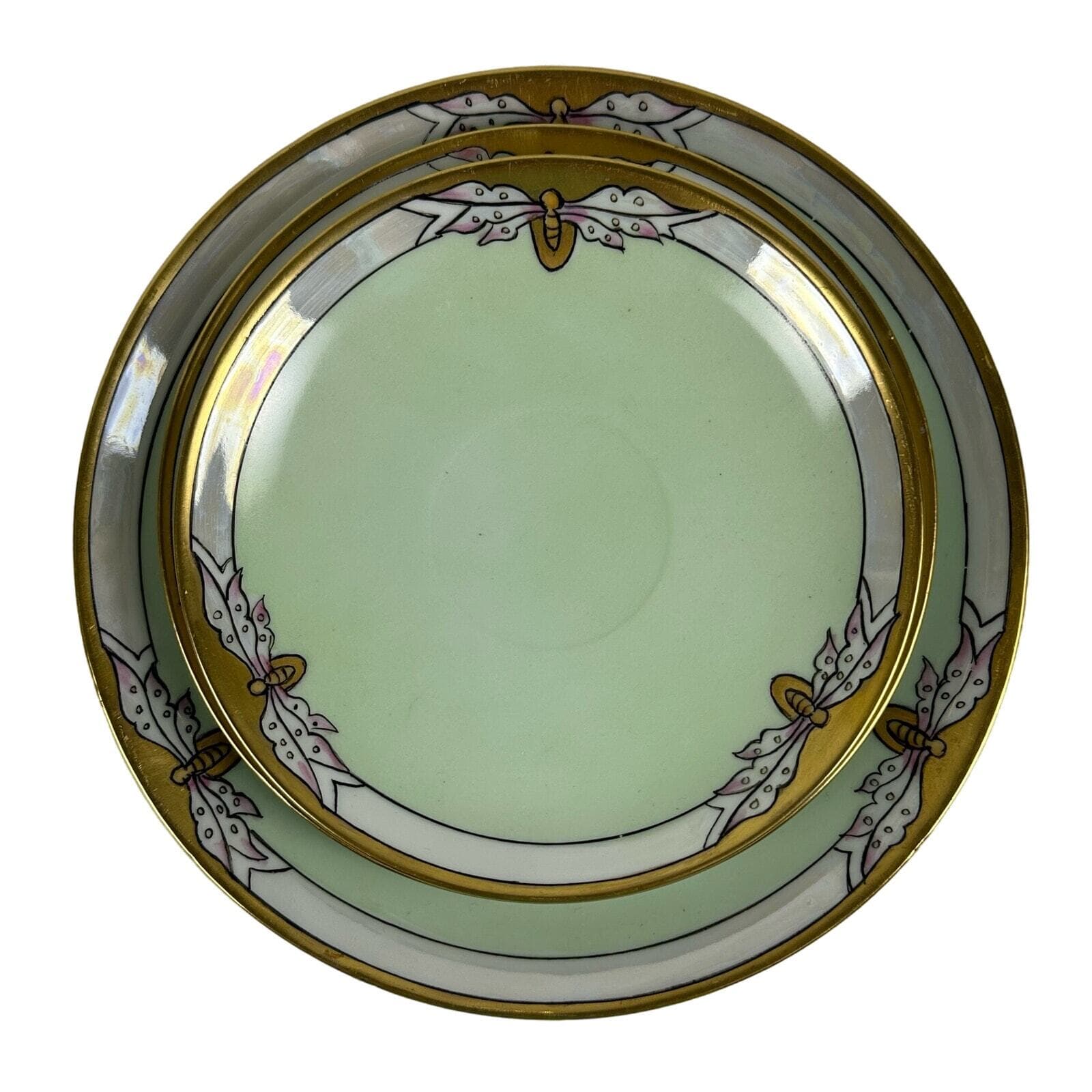 Art Nouveau Thomas Bavaria 4 Piece Luncheon Set Light Apple Green & Butterfly - Thumbnail 3