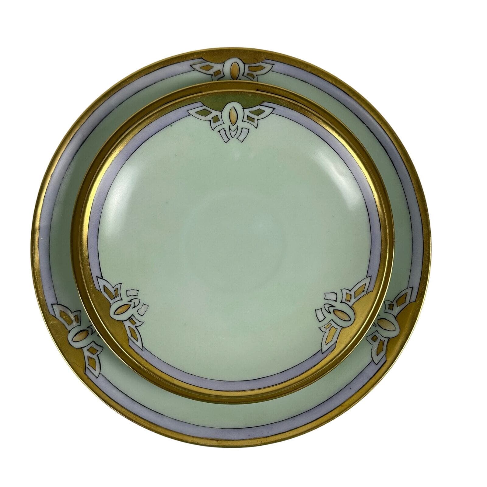 Art Nouveau Thomas Bavaria 4 Piece Luncheon Set Light Green w/Purple & Gold Rim - Thumbnail 4