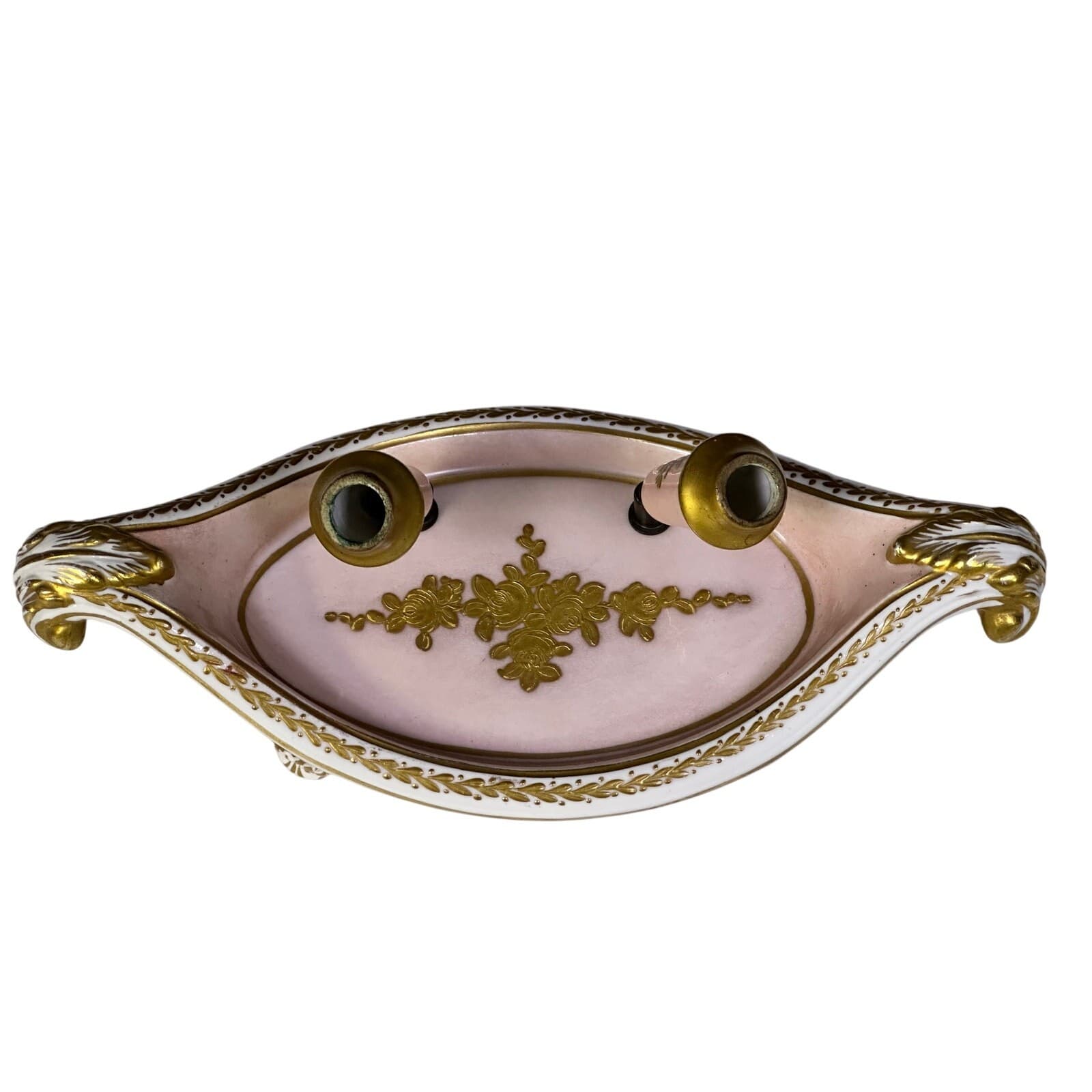 Carlin Comforts France Antique Pink Porcelain Gold Accented Pen Holder Desk Set - Thumbnail 2