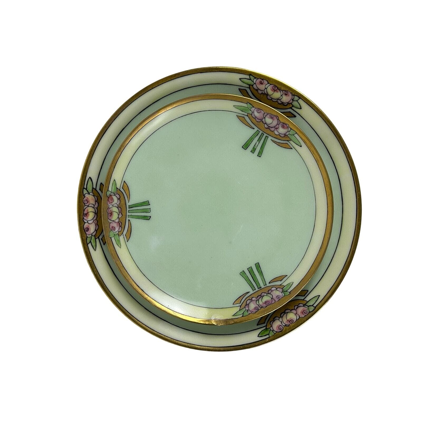 Art Neuveau Thomas Bavaria 4 Piece Luncheon Set Mint Green & Pink Floral Repair - Thumbnail 5