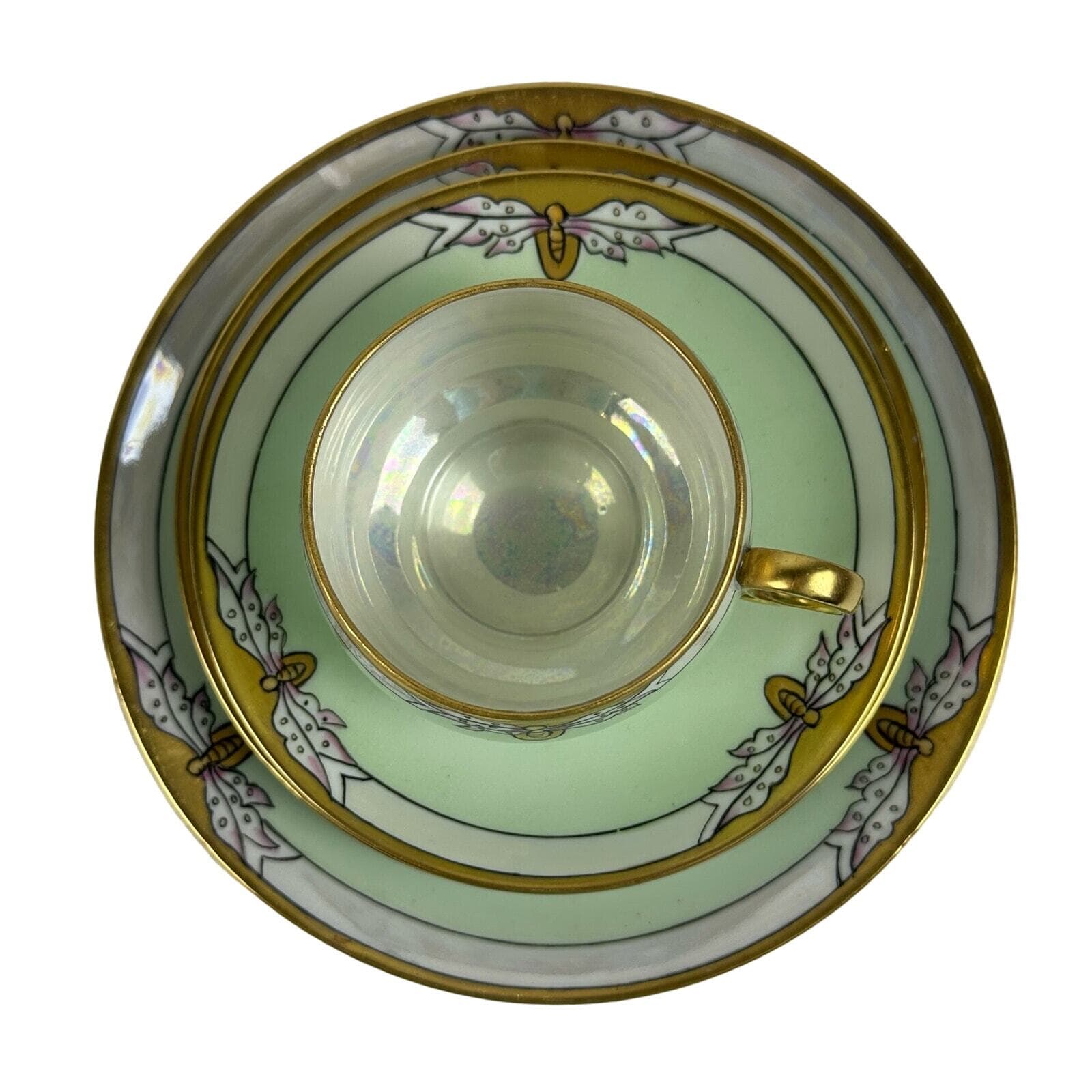 Art Nouveau Thomas Bavaria 4 Piece Luncheon Set Light Apple Green & Butterfly - Thumbnail 2