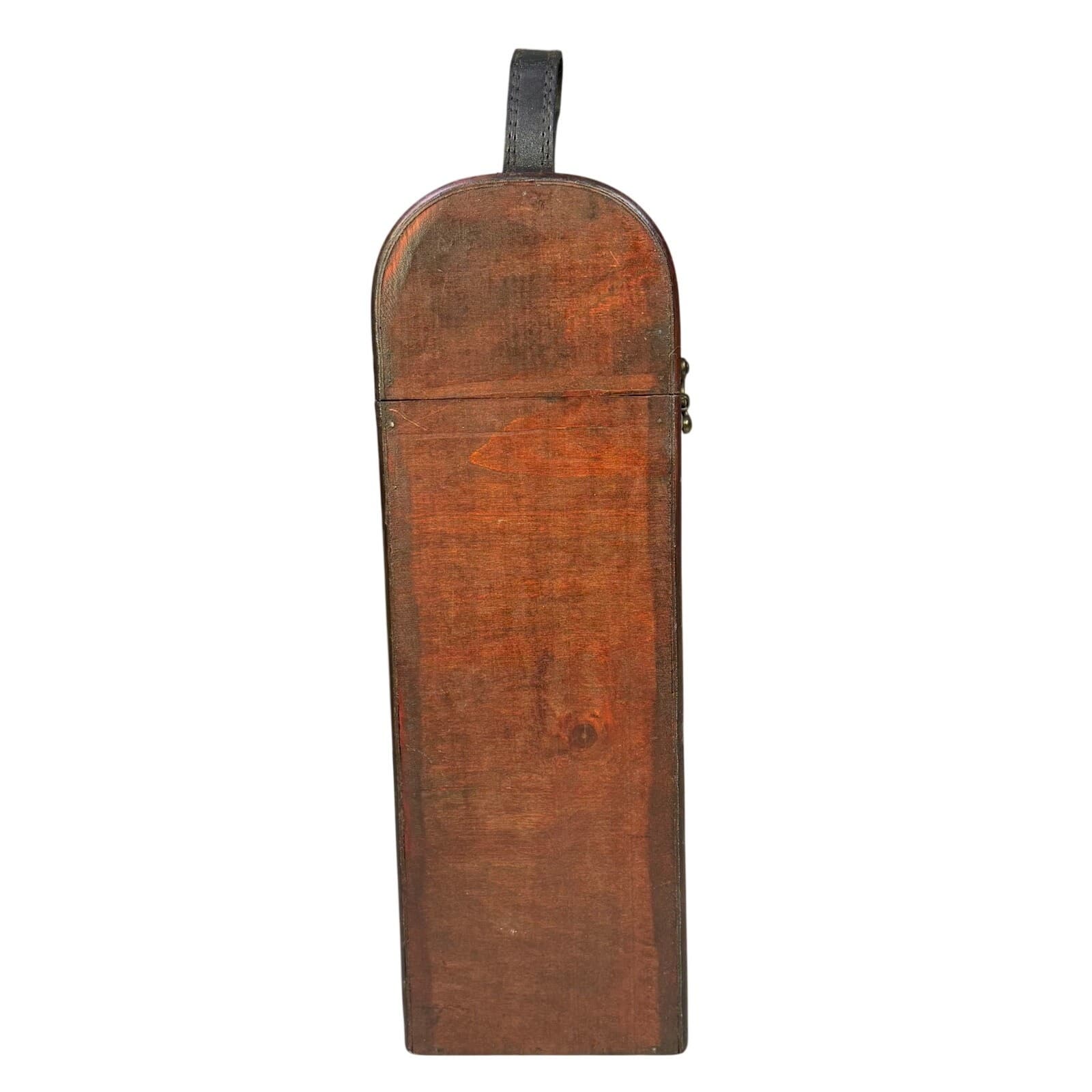 Wood Embossed 14" Brown Wine Carrier Box with Leather Handle - Thumbnail 4