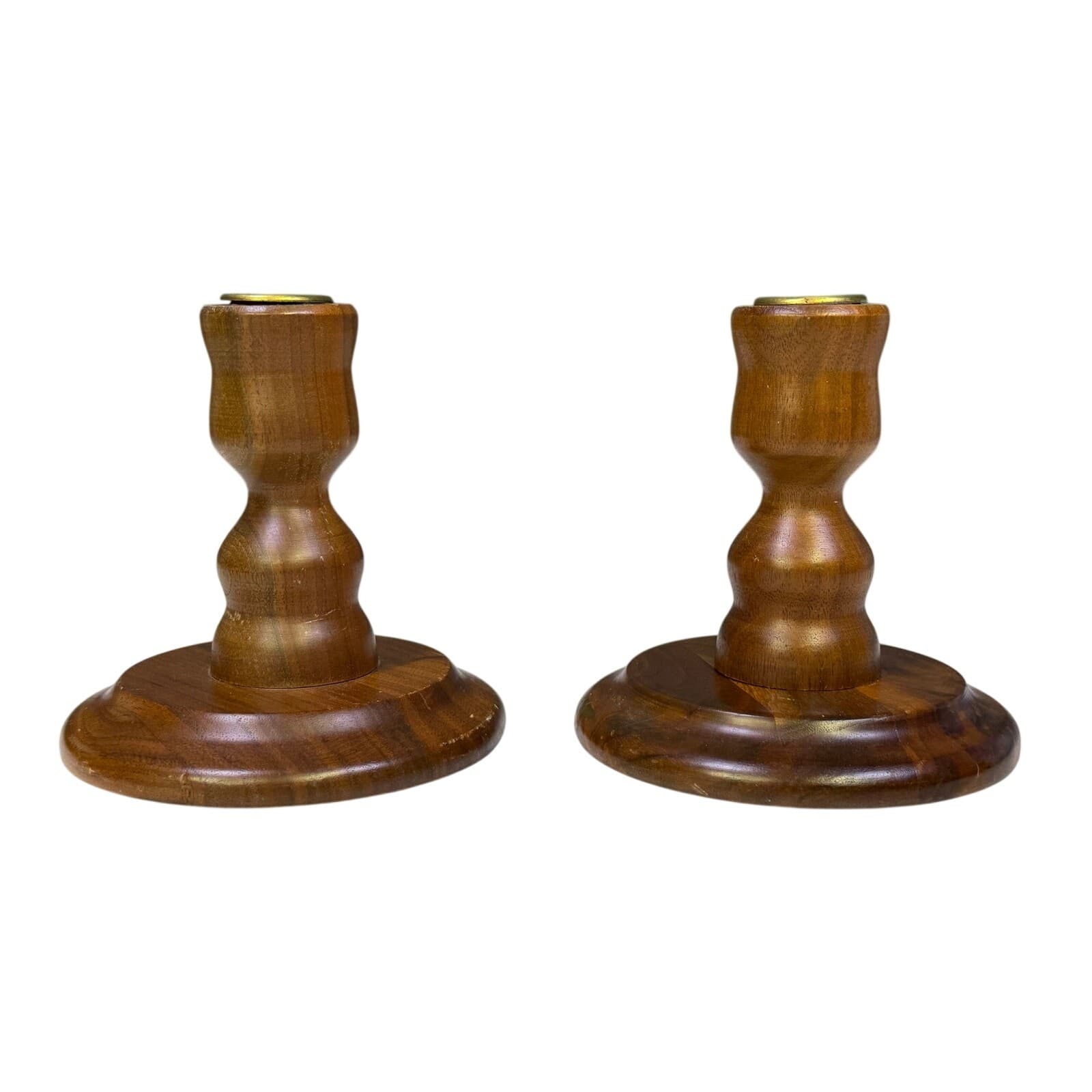 Pair Ozark WalnutWare Solid Walnut 5" Candlesticks Ozark Mo.