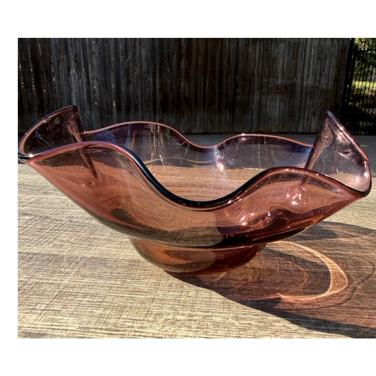 Amethyst Vintage Abstract Modern Art Glass Handkerchief 7" Display Bowl-Stunning - Thumbnail 3