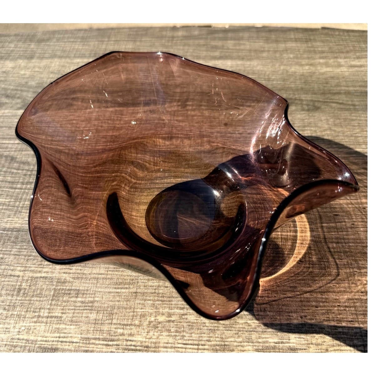 Amethyst Vintage Abstract Modern Art Glass Handkerchief 7" Display Bowl-Stunning - Thumbnail 4