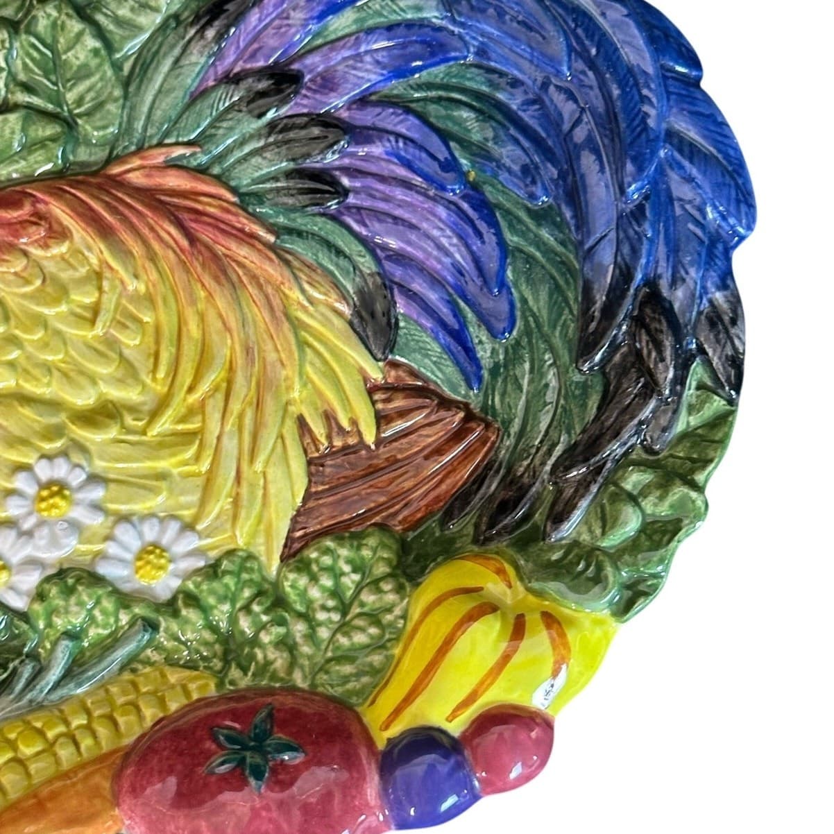 Fitz and Floyd 1996 Vibrant Colorful 'Coq du Village' Majolica Rooster Plate - Thumbnail 5