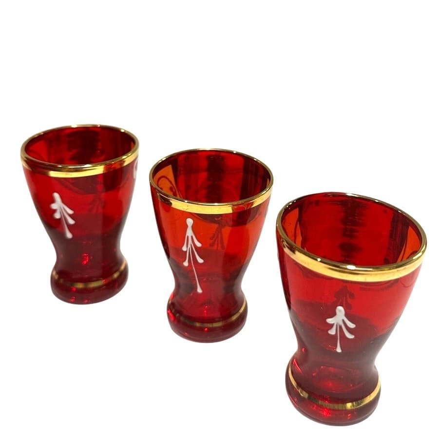 Bohemian Antique Cranberry Glass Gold Decanter Shot Glass Set Hand Painted-Rare - Thumbnail 8