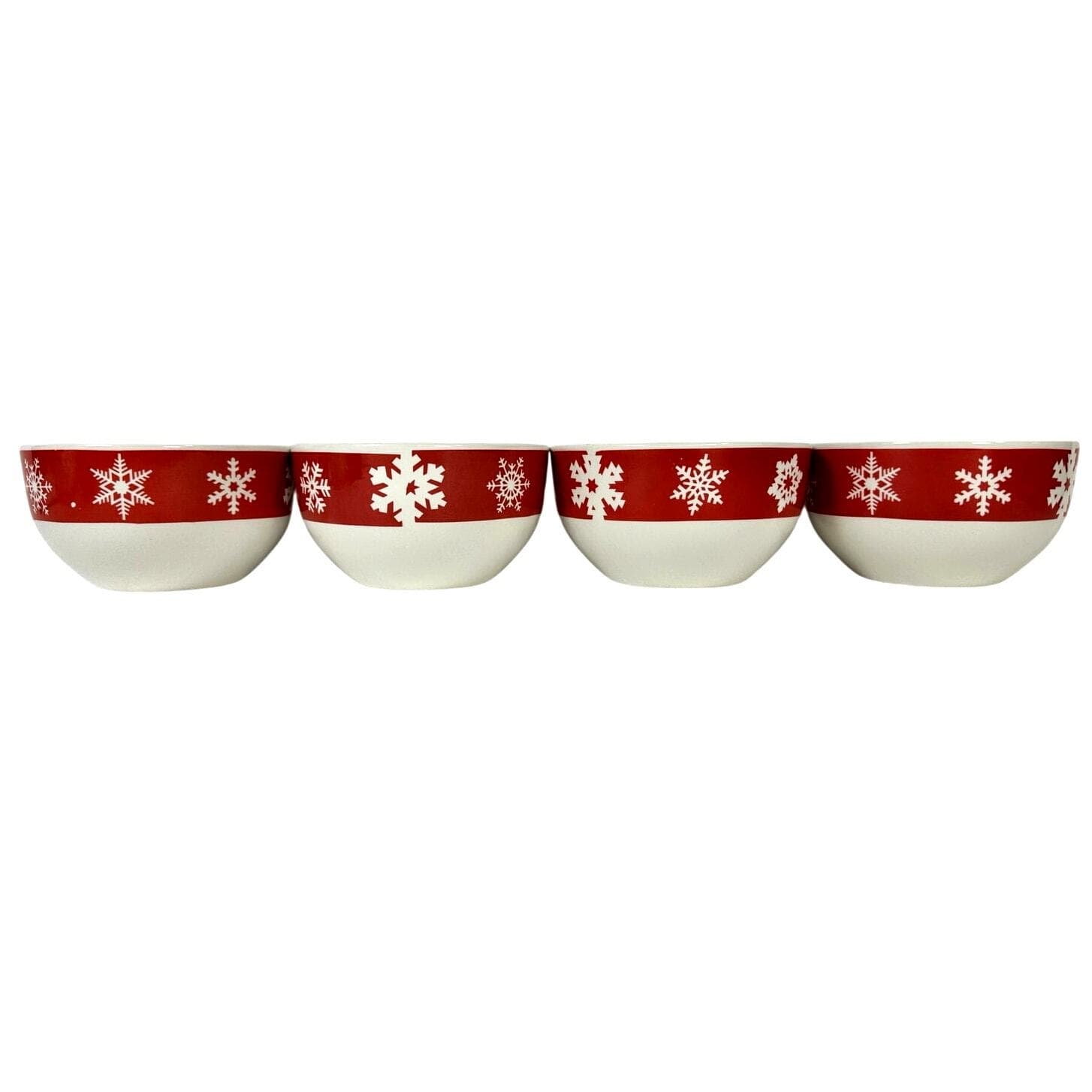 Royal Norfolk Stoneware Red Snowflake 5.5" Soup/Cereal Bowls-Set of 4 - Thumbnail 3