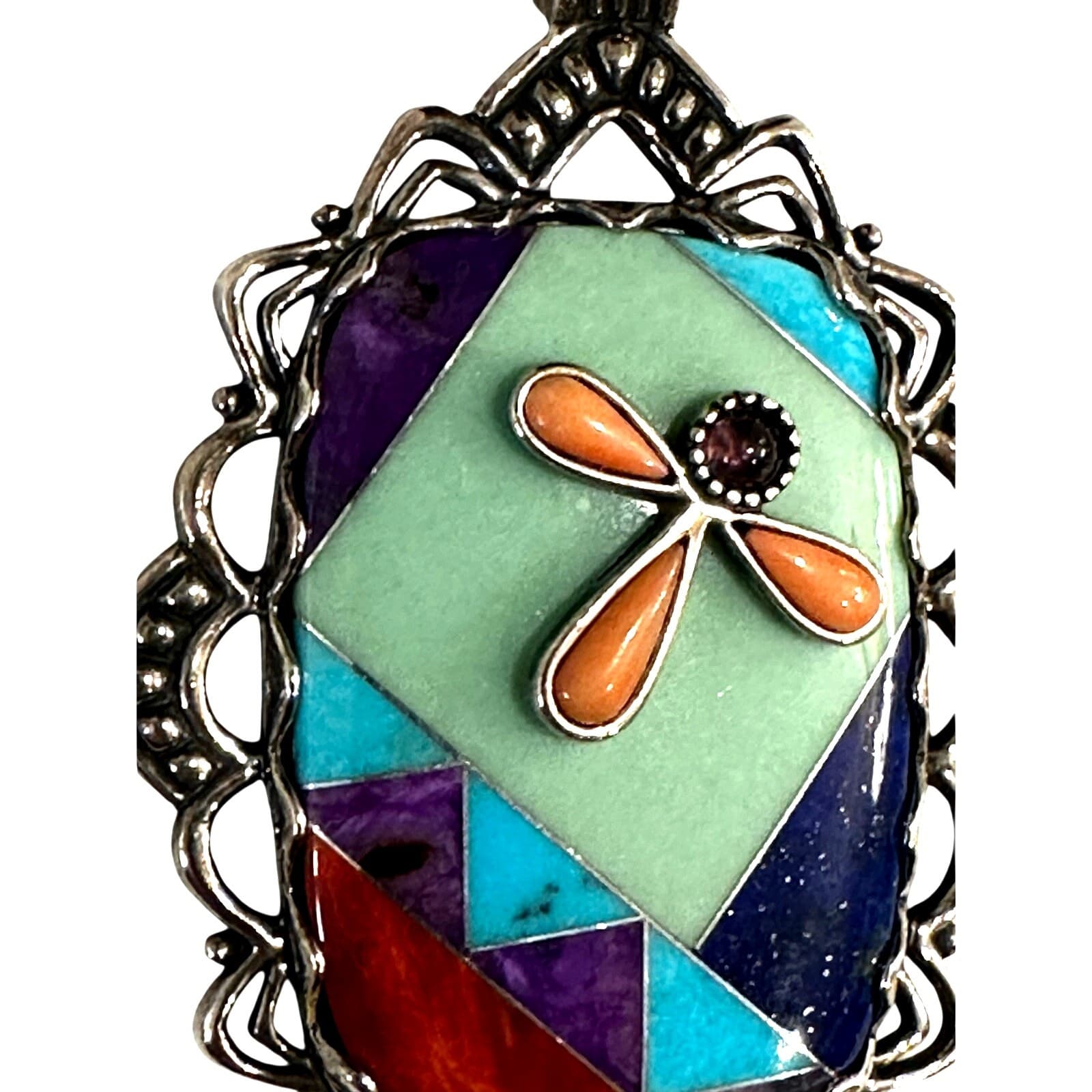 Carolyn Pollack Sterling Multi Gemstone Vintage Dragonfly Pendant Enhancer - Thumbnail 4