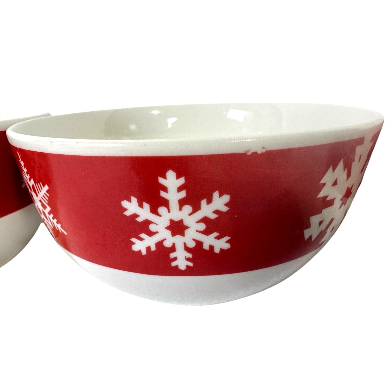 Royal Norfolk Stoneware Red Snowflake 5.5" Soup/Cereal Bowls-Set of 4 - Thumbnail 6