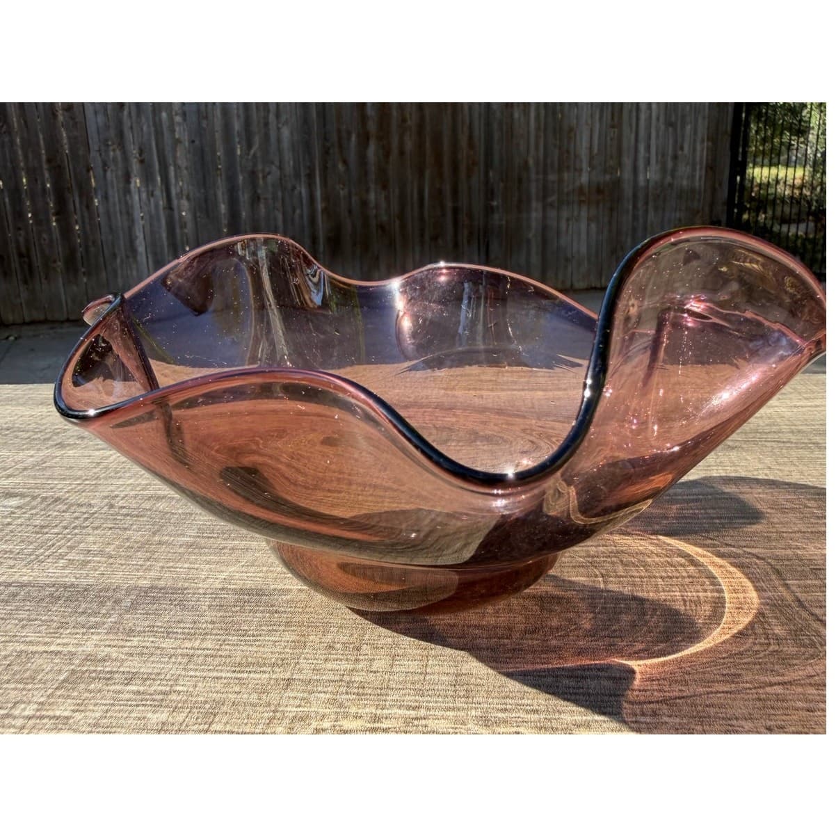 Amethyst Vintage Abstract Modern Art Glass Handkerchief 7" Display Bowl-Stunning - Thumbnail 5