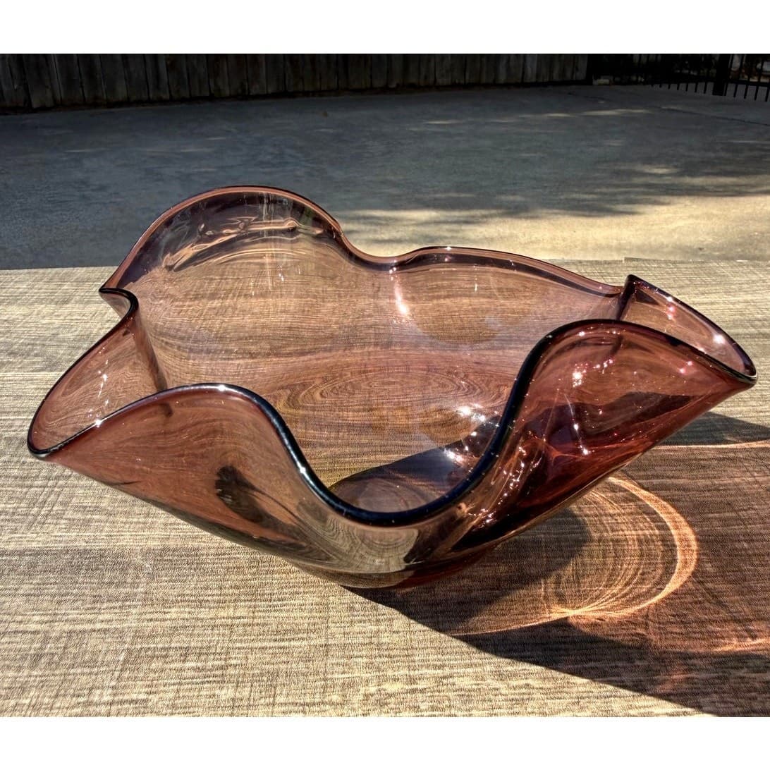 Amethyst Vintage Abstract Modern Art Glass Handkerchief 7" Display Bowl-Stunning
