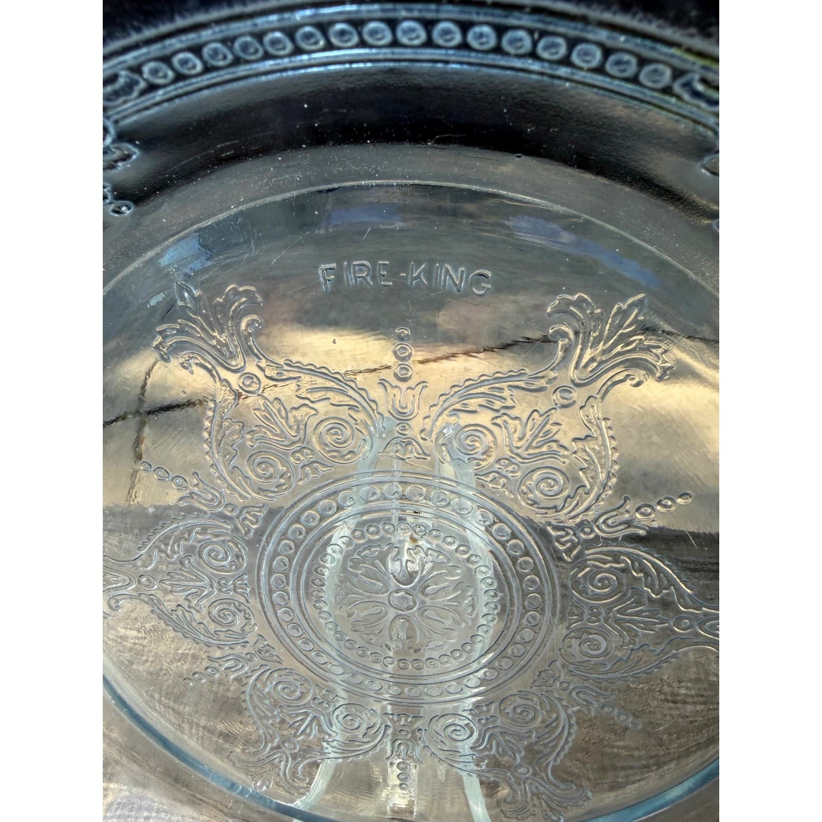 Anchor Hocking Fire-King 'Philbe' 9.75" Vintage Pie Plate Sapphire Blue Tint - Thumbnail 2
